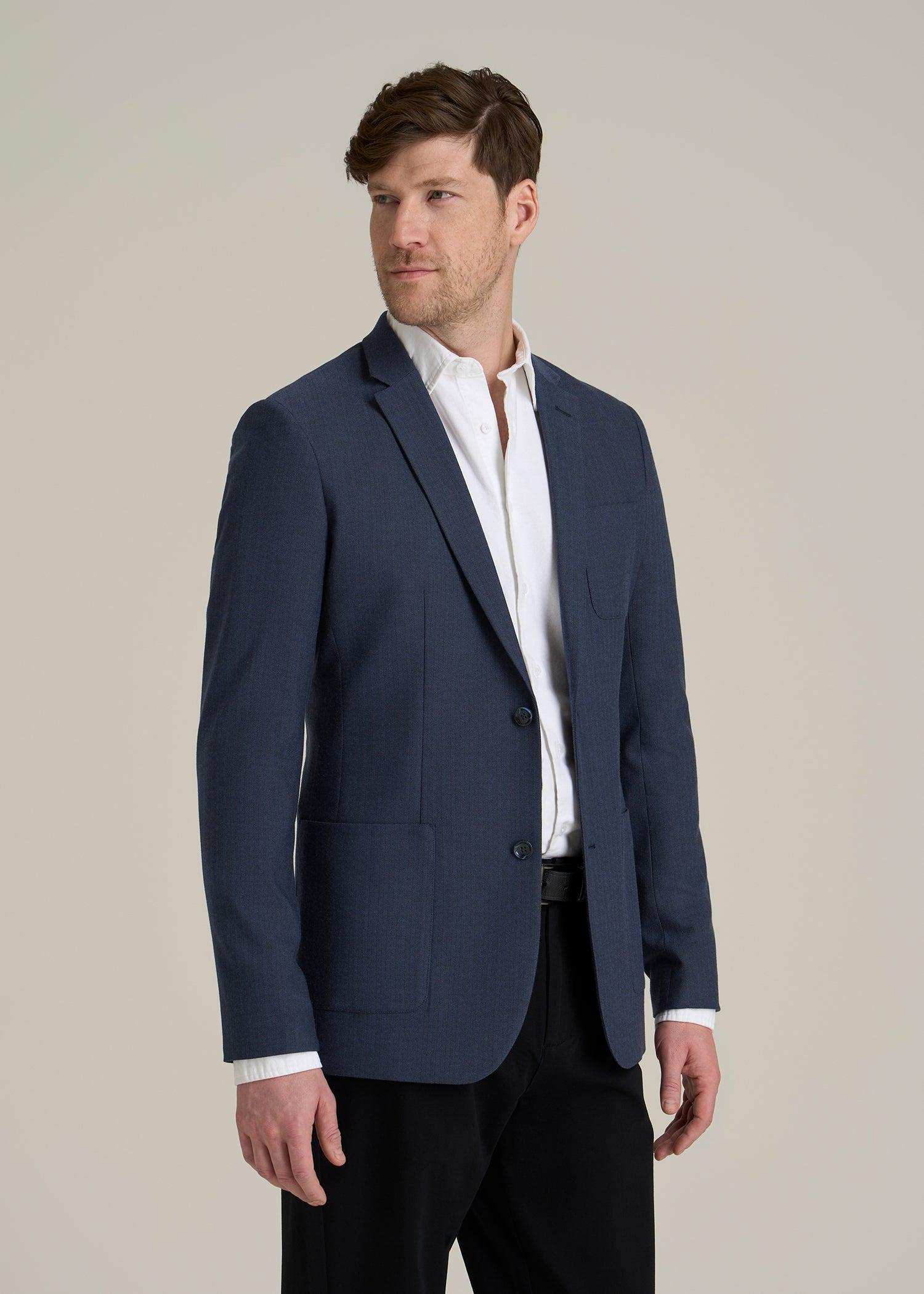 Core Blazer for Tall Men in Navy Blue Herringbone Male Product Image