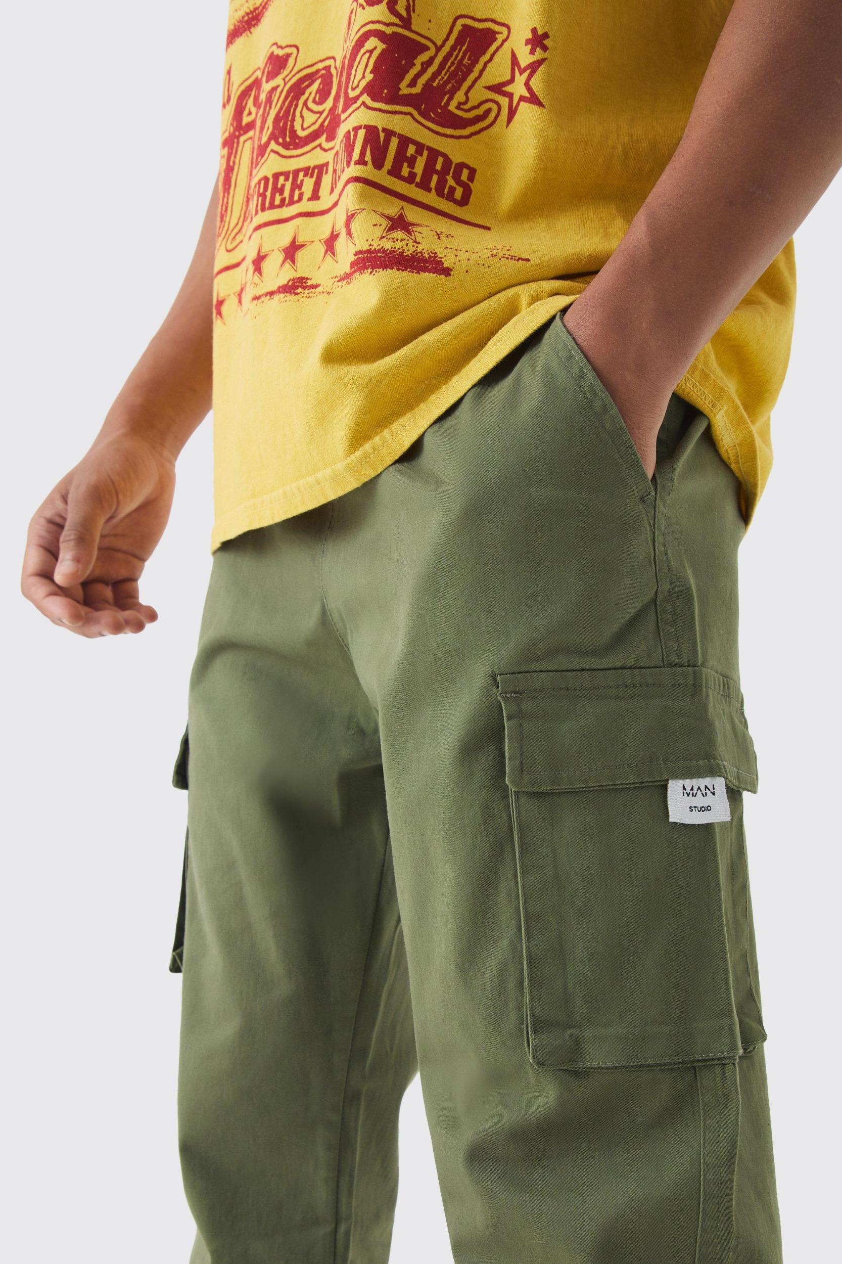 Slim Fit Elasticated Waist Woven Tab Cuffed Cargo Pants | boohooMAN USA Product Image