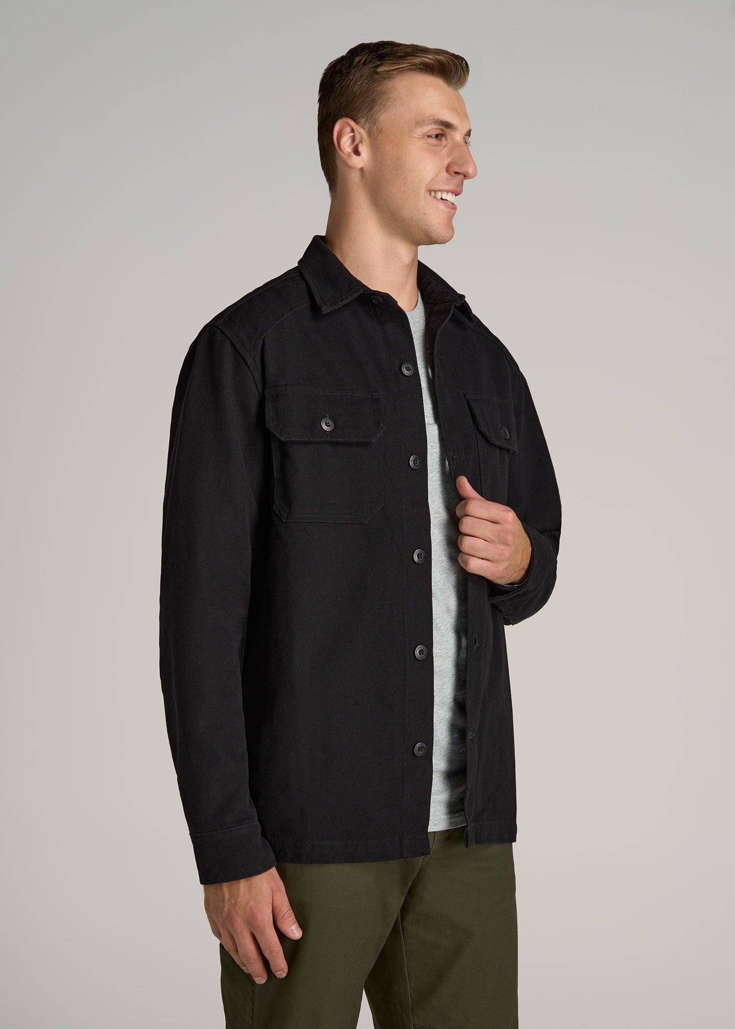 LJ&S Canvas Shirt Jacket for Tall Men in Black Male Product Image