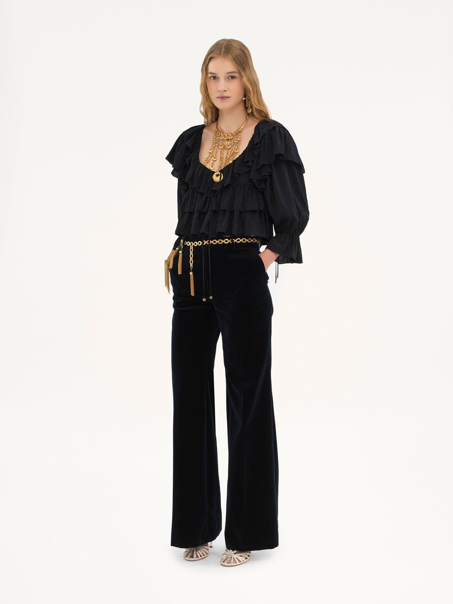 Flared tailored pants in velvet Product Image