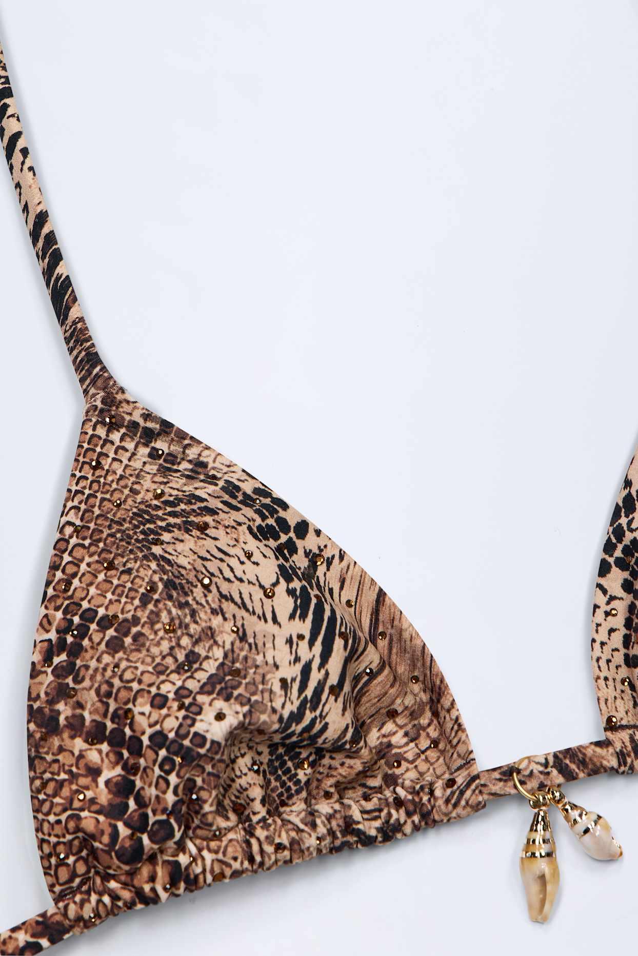Charm-Detail Triangle Bikini Top in Snake Print Product Image