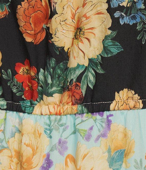 Calessa Patchwork Print V-Neck 3/4 Sleeve Tiered A-Line Maxi Dress Product Image