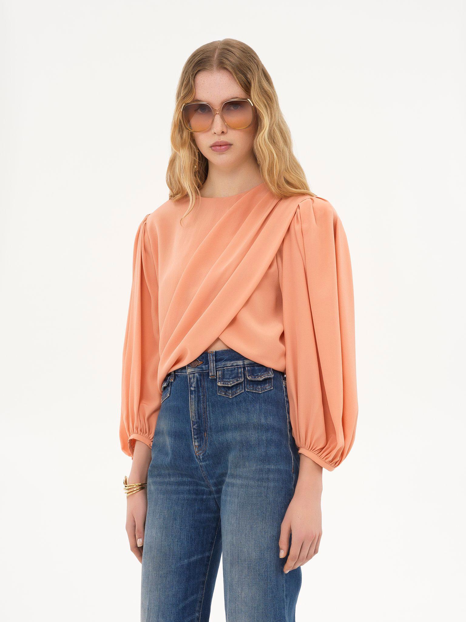 Draped cropped top in crêpe de chine Product Image