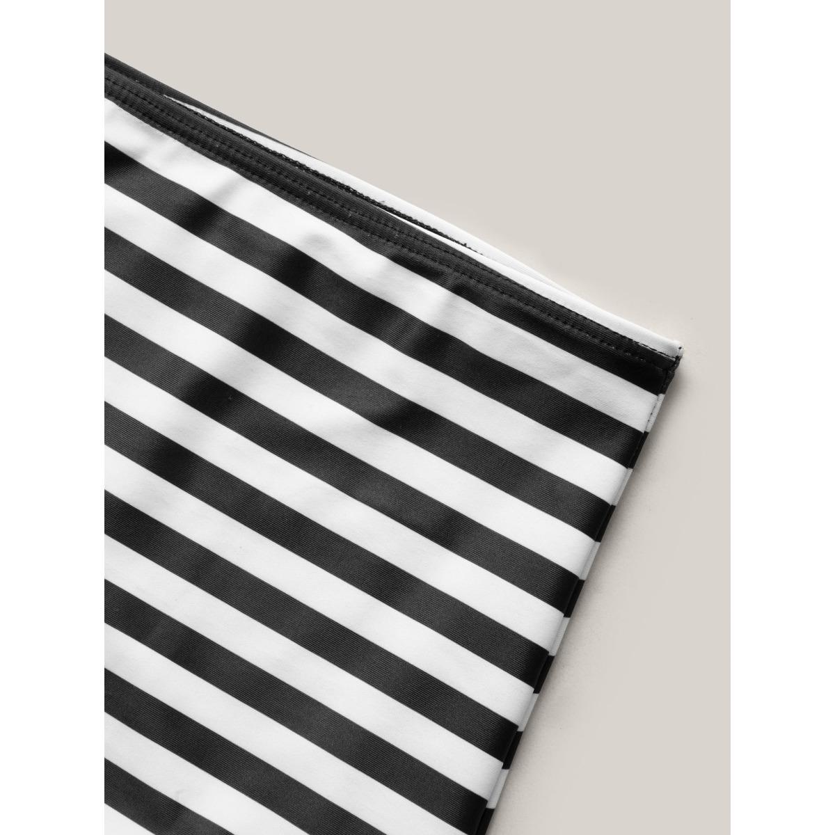 Plus Size Stripes Patchwork Tie Knot Cross Straps Swim Dress Women's Swimwear Black Resort Bodycon Heart neckline High stretch Curve Swim Dresses BloomChic 22-24/3X Product Image