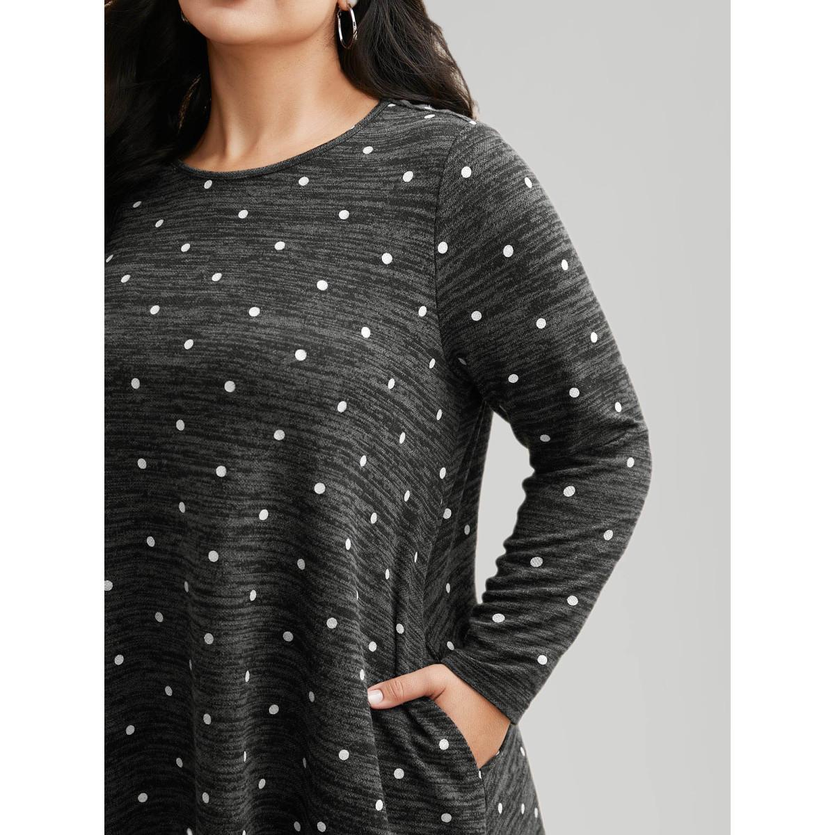 Plus Size Heather Polka Dot Pocket T-shirt DimGray Women Casual Non Round Neck Loose Everyday T-shirts BloomChic 22-24/3X Product Image