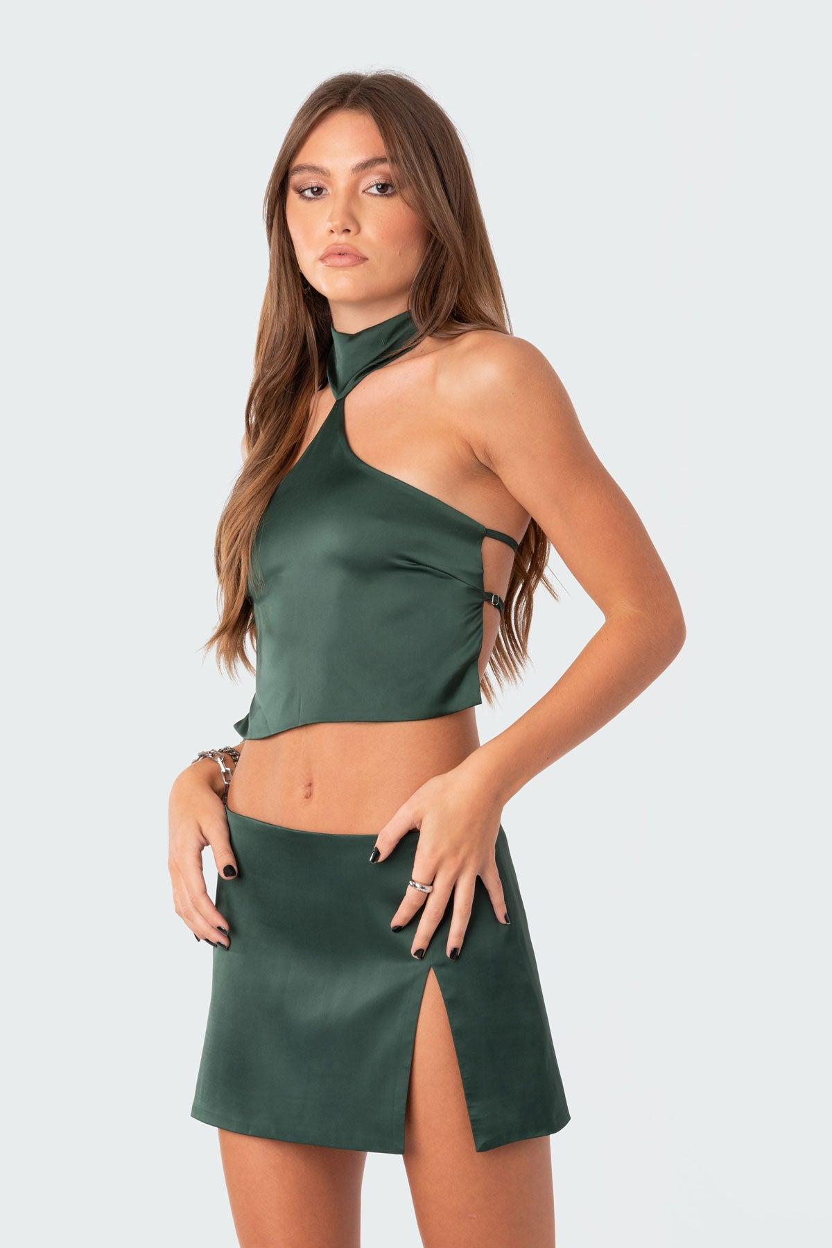 Daina Satin Effect Open-Back Crop Top Product Image