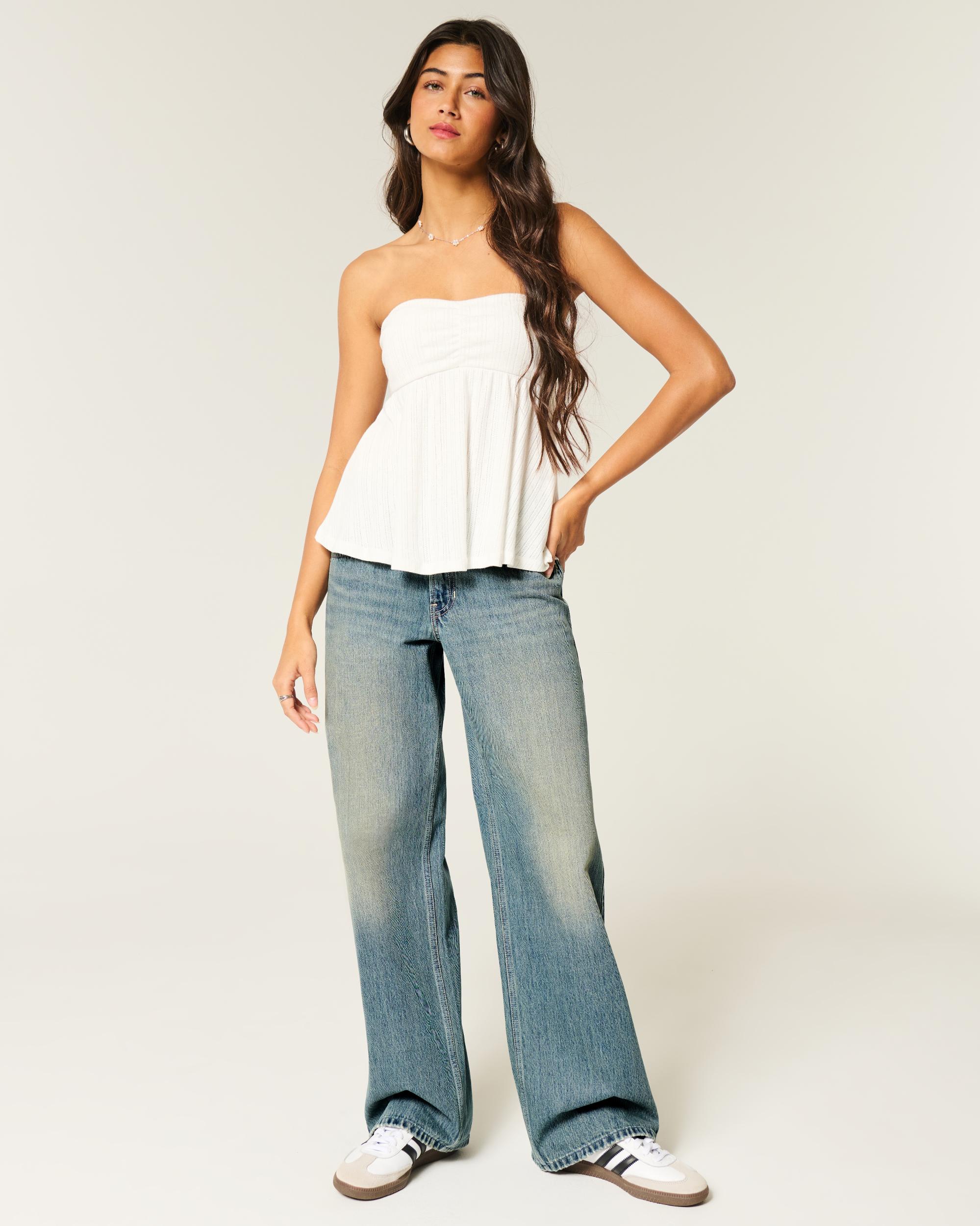Low-Rise Medium Wash Baggy Jeans Product Image