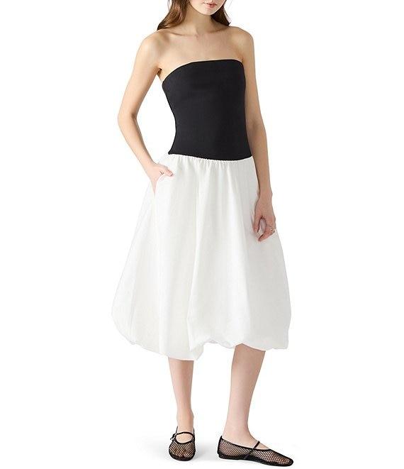 Steve Madden Oliver Square Neck Strapless Bubble Drop Waist Midi Dress Product Image