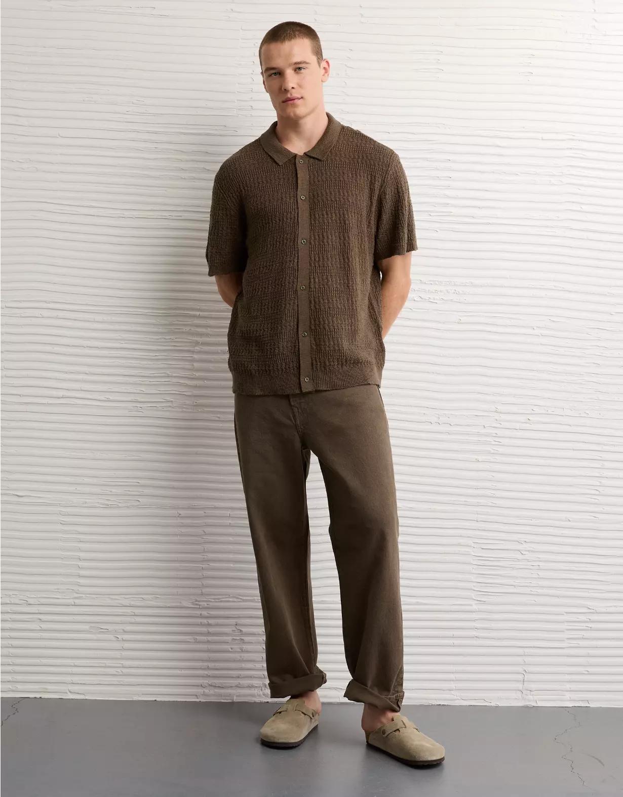 AE Weekend Button-Up Sweater Polo Shirt Product Image