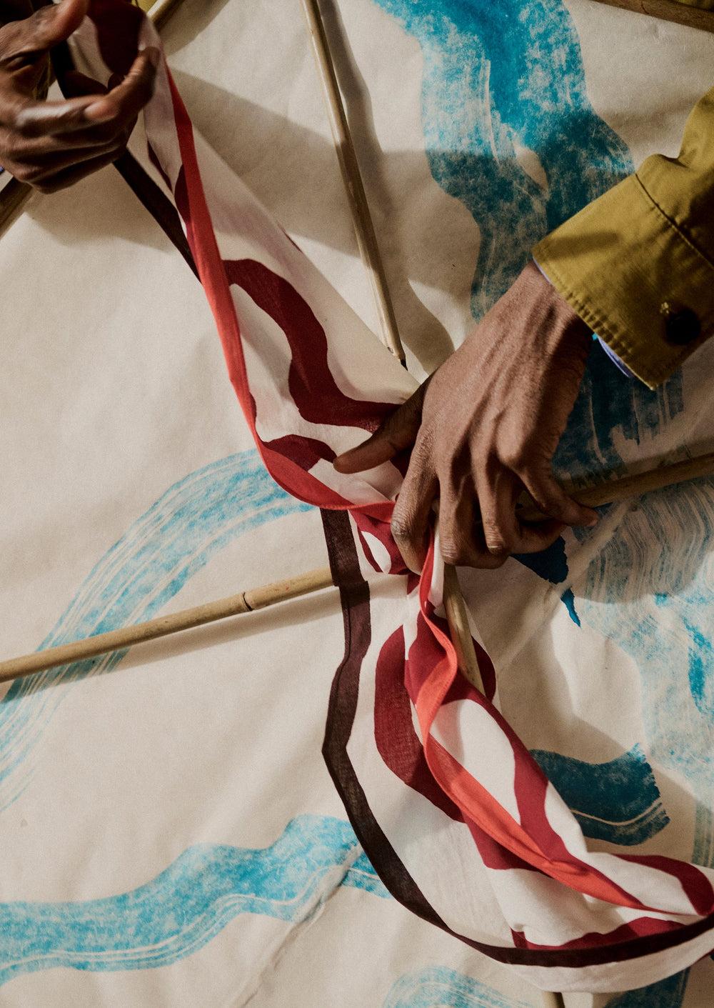 Ribbon Print Cotton Bandana | Garnet Product Image