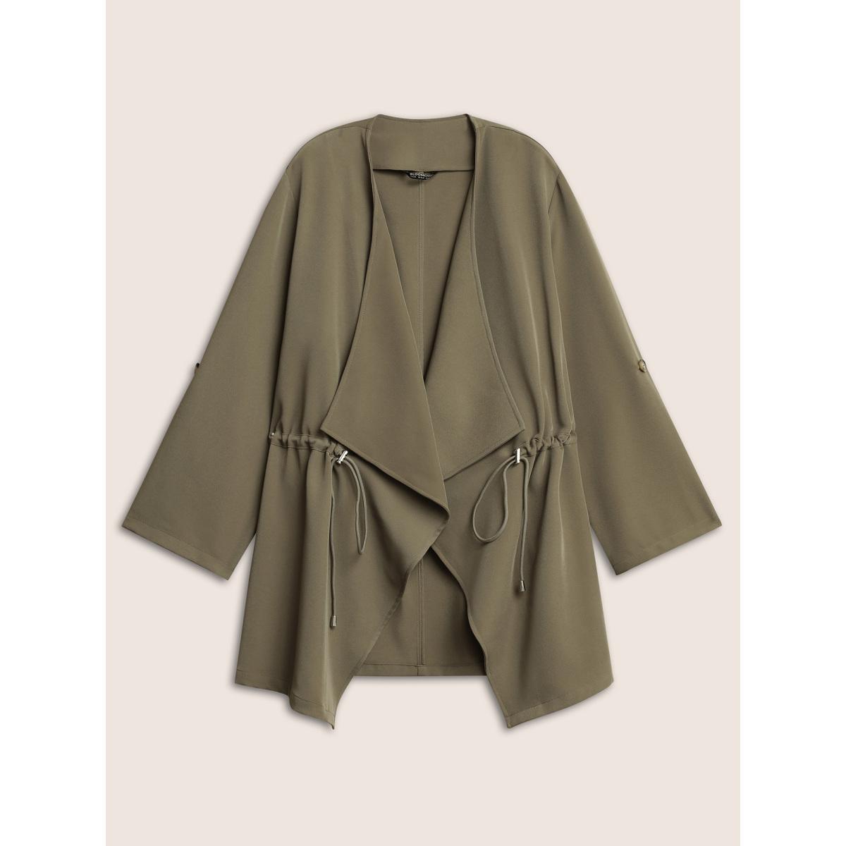 Plus Size Solid Drawstring Asymmetrical Neck Tab Sleeve Jacket Women LightBrown Non Everyday Jackets BloomChic 12/L Product Image