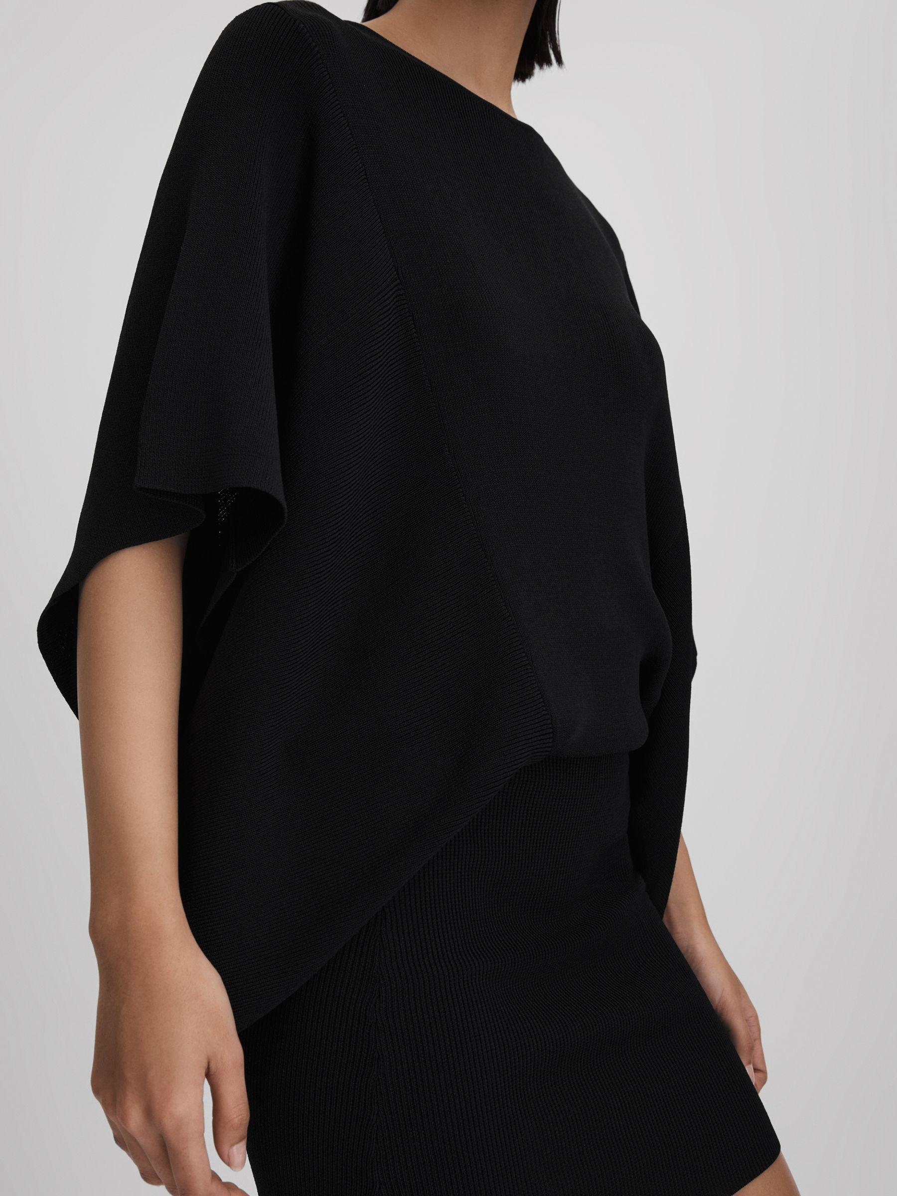 Knitted Cape Sleeve Mini Dress in Black Product Image