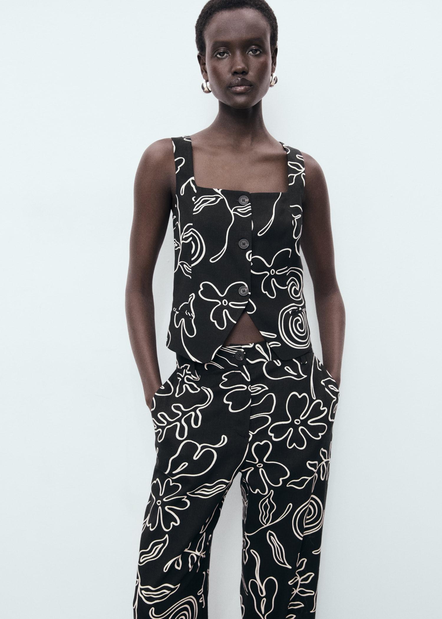 Floral-print linen-blend pants - Women | MANGO USA Product Image