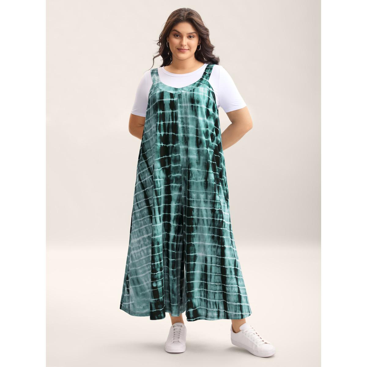 Plus Size Malachitegreen Supersoft Tie-Dye Backless Jumpsuit Women Leisure Sleeveless Round Neck Casual Loose Jumpsuits BloomChic 26/4X Product Image