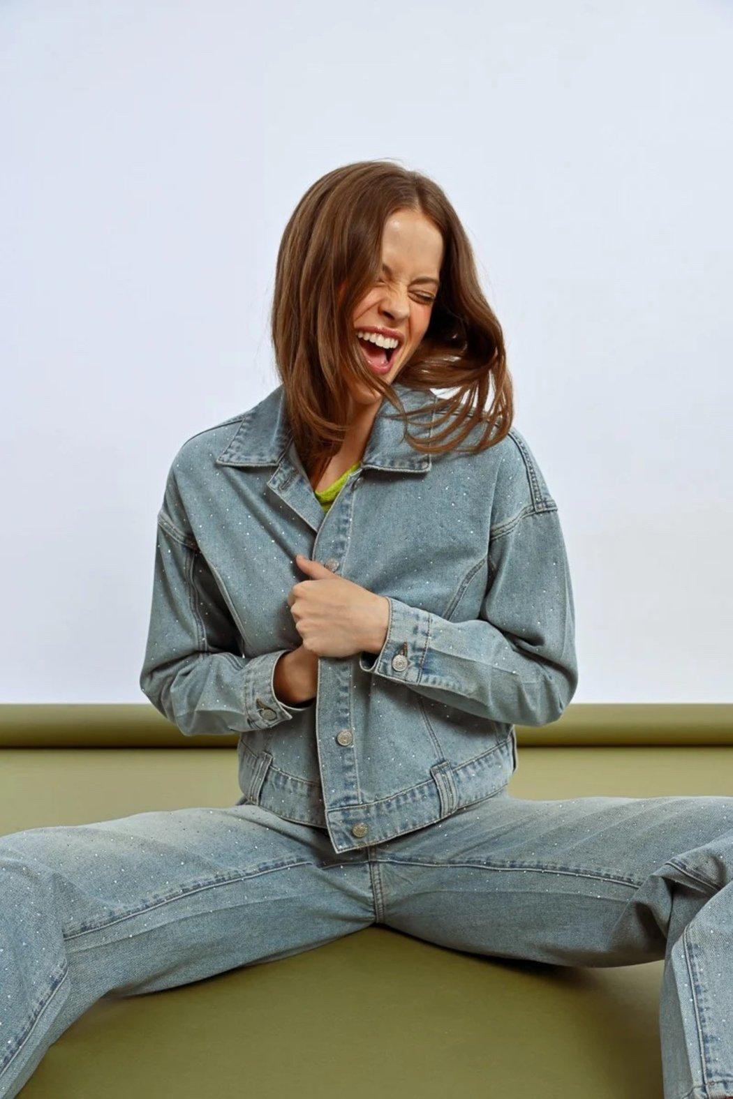 Rhinestone Denim Jacket Product Image