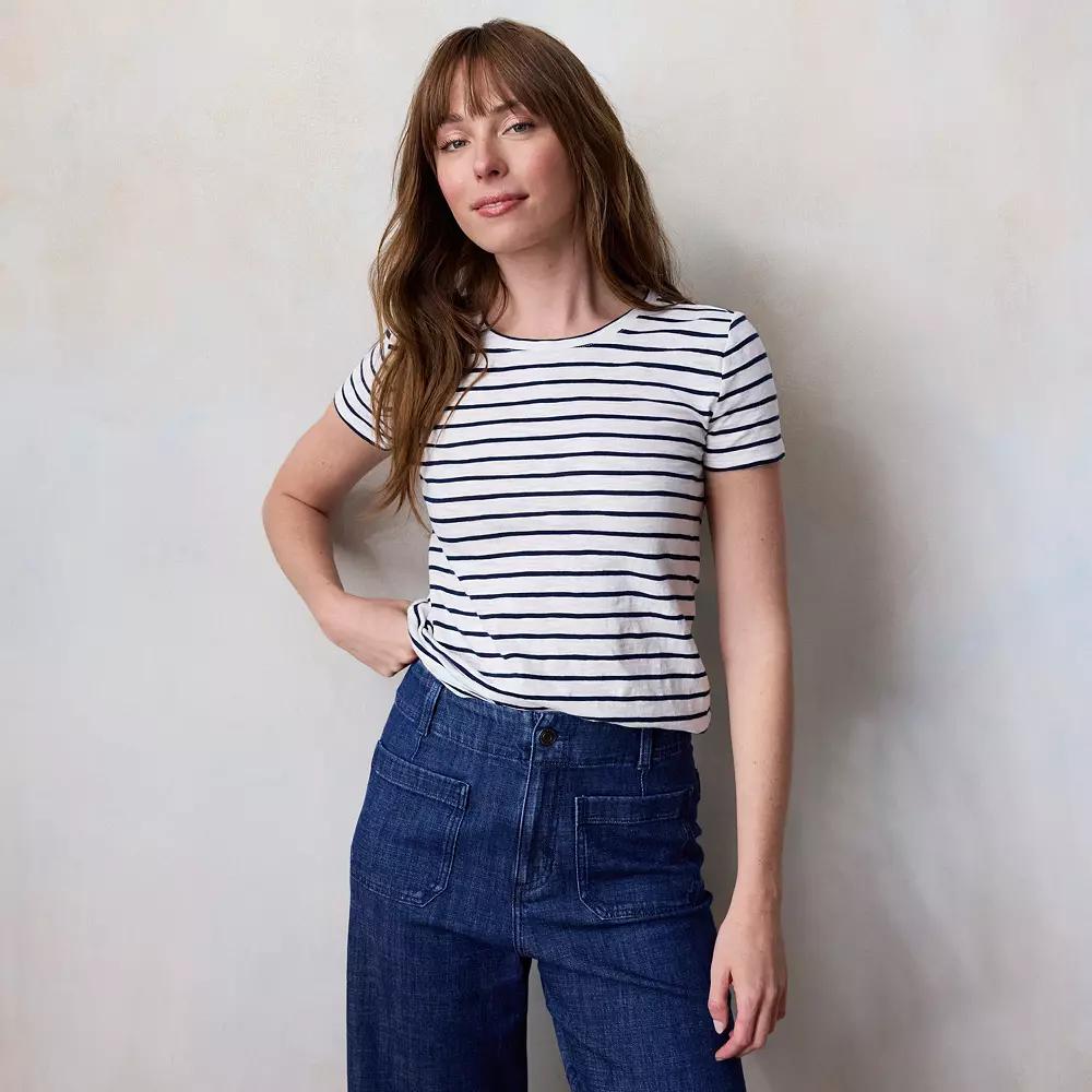 Women's LC Lauren Conrad Short Sleeve Tee, Size: XS, Cr Blue Basque Stripe Product Image