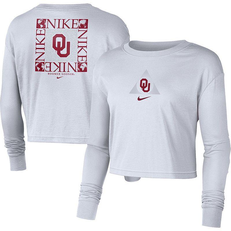 Women's Nike White Oklahoma Sooners Seasonal Cropped Long Sleeve T-Shirt, Size: XL Product Image