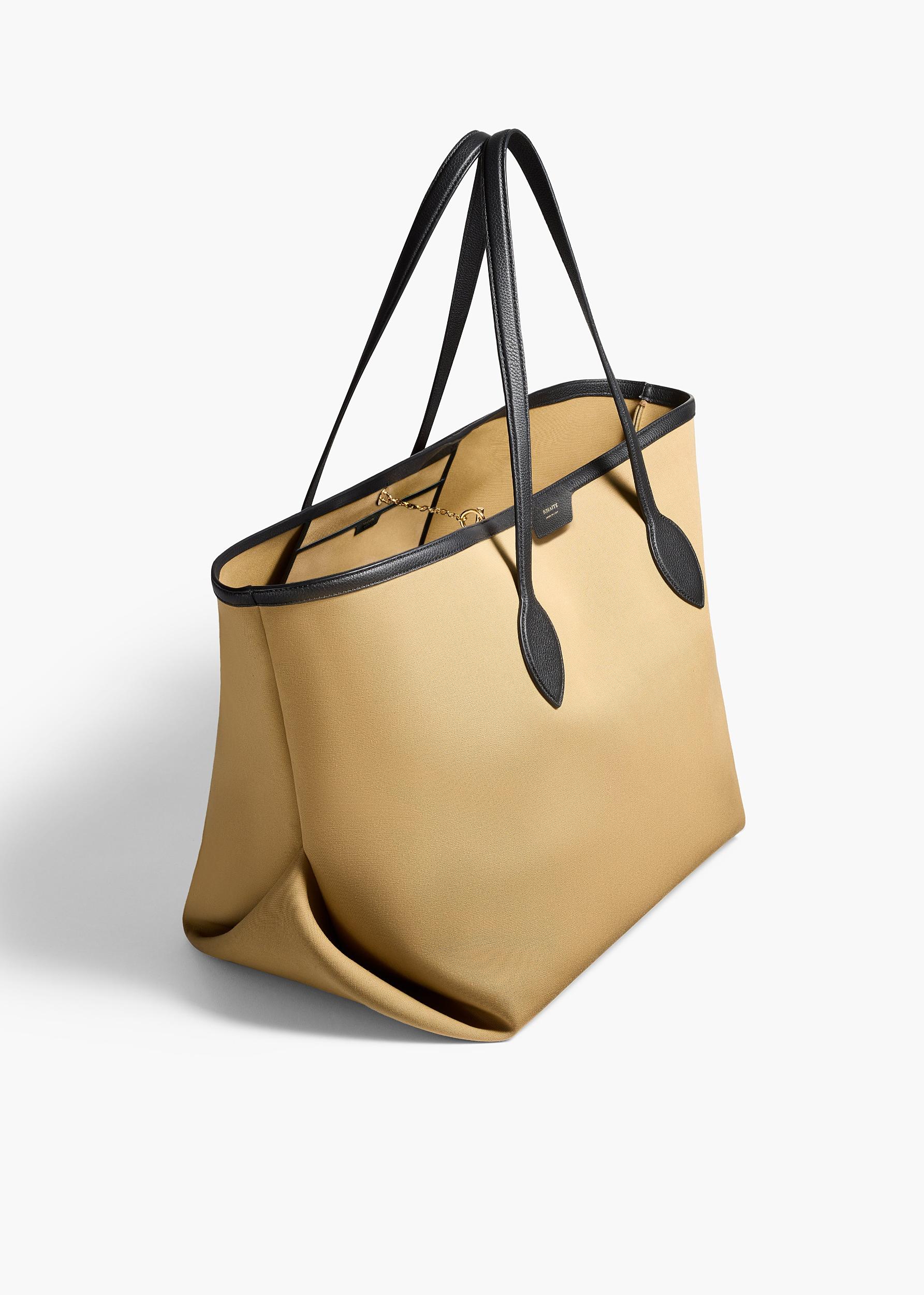Amalia Tote in Honey Canvas with Black Leather Product Image