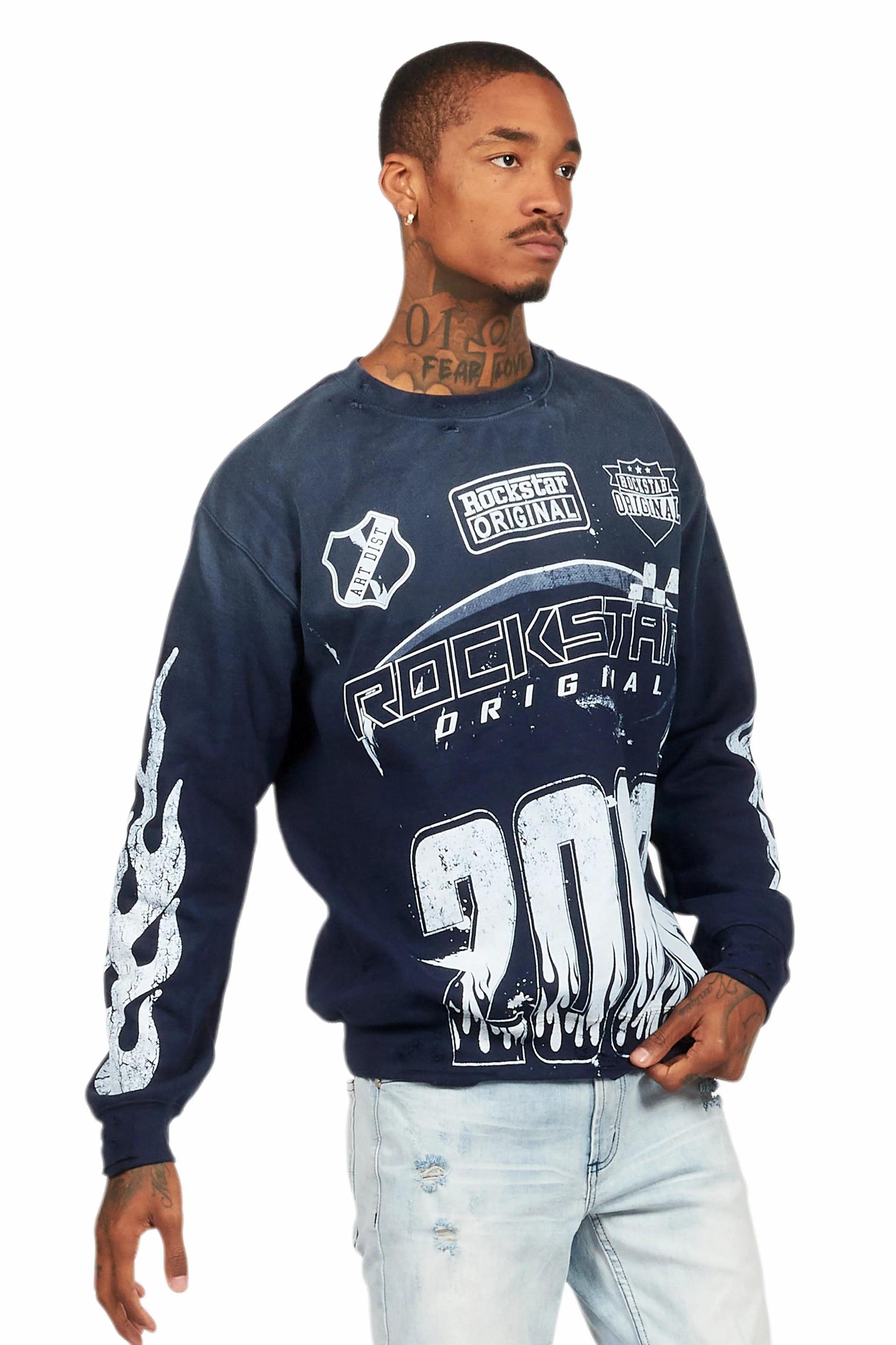 Amos Navy/White Graphic Crewneck Male Product Image