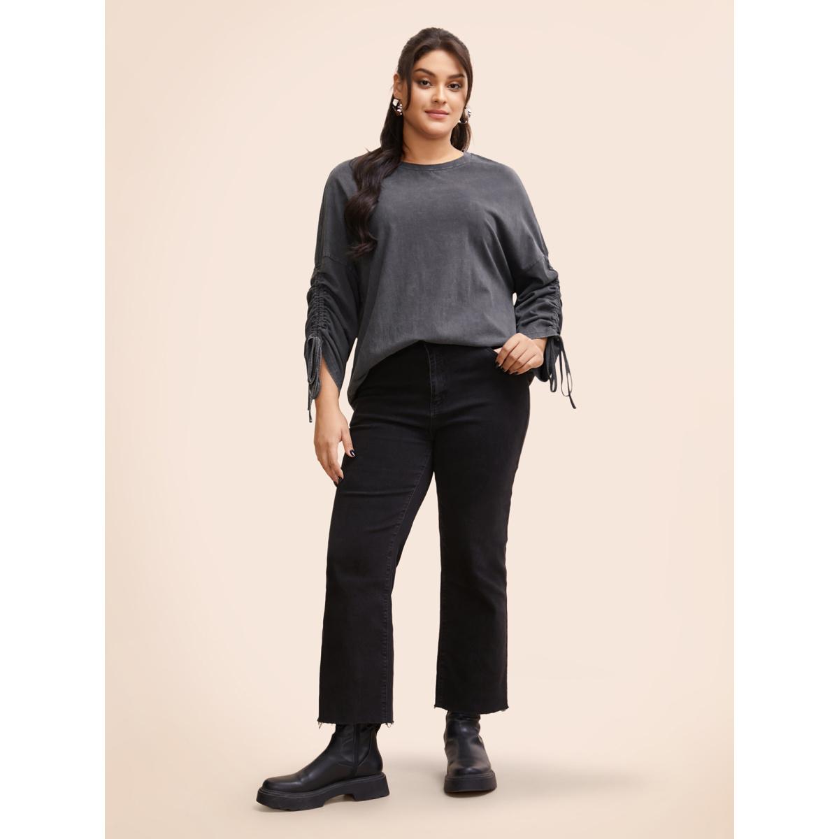 Plus Size Vintage Drawstring Drop Shoulder T-shirt DimGray Women Casual Drawstring Round Neck Everyday T-shirts BloomChic 28/5X Product Image