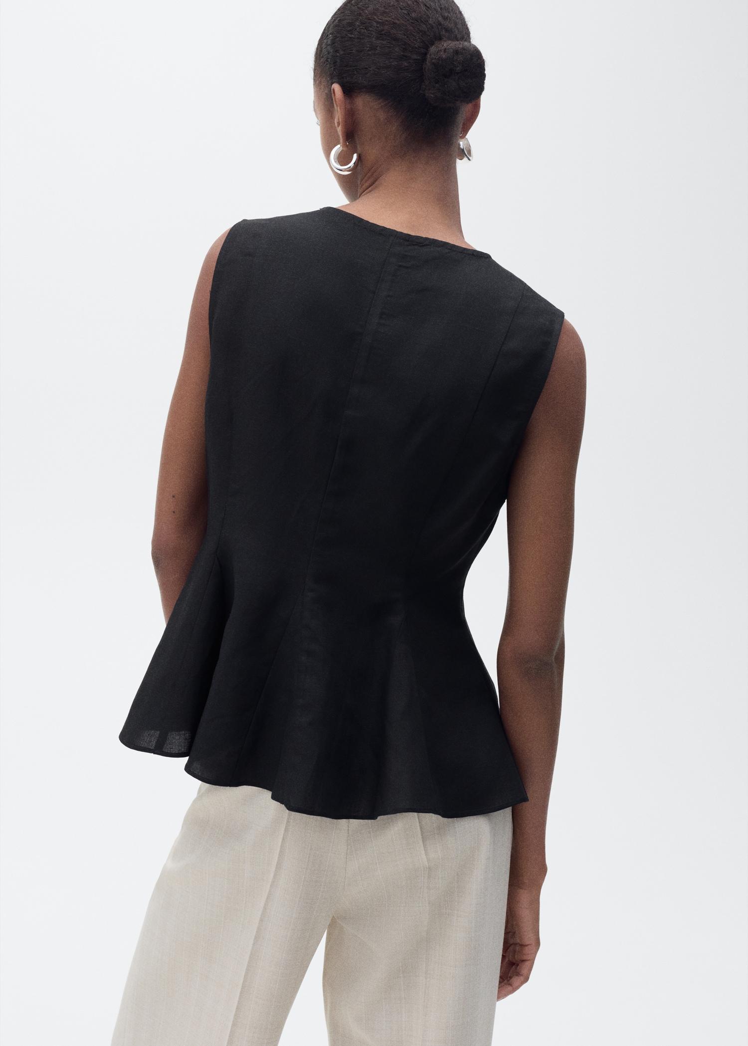 Linen-blend peplum top - Women | MANGO USA Product Image