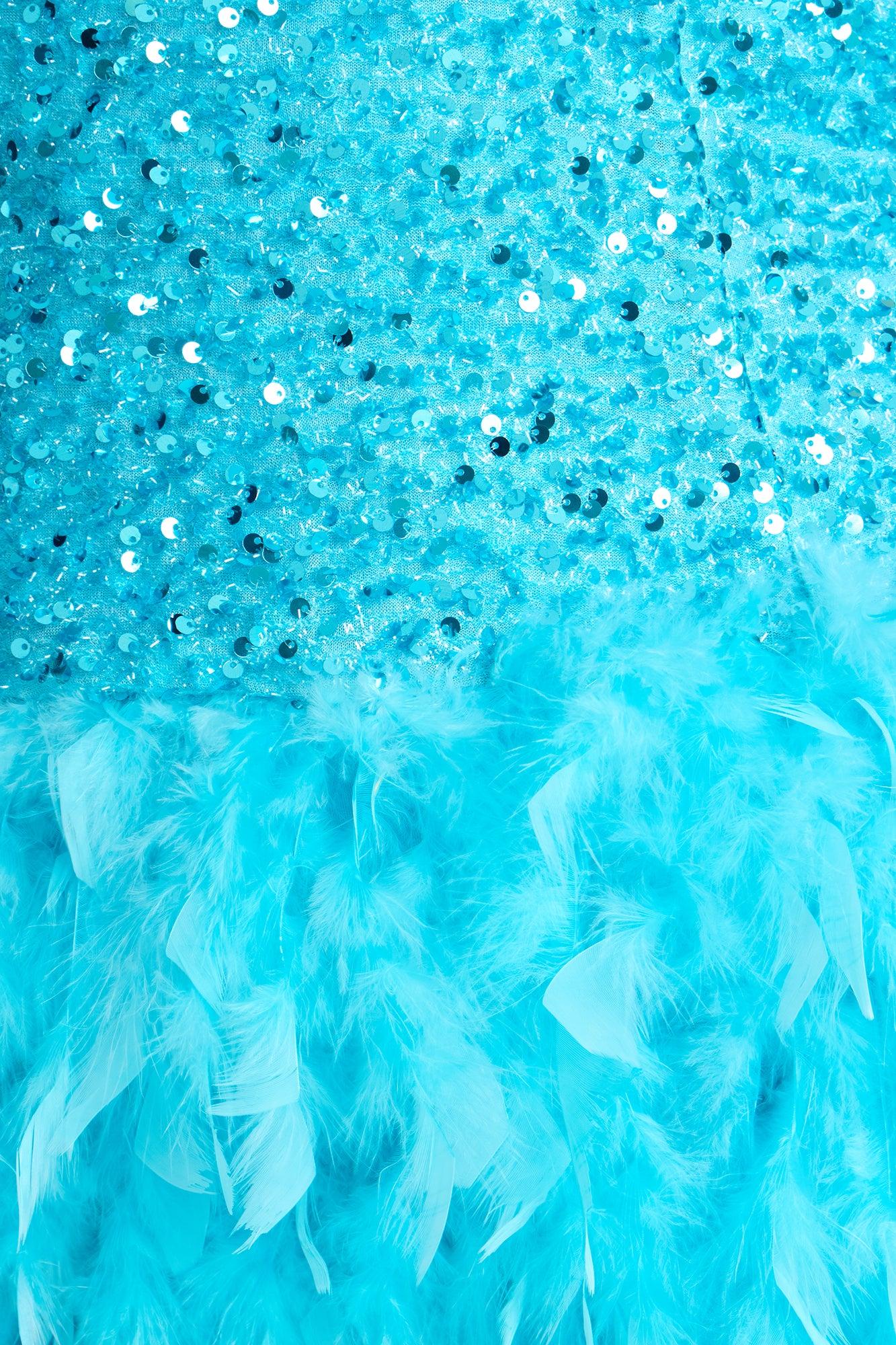 Zoey Feathered Sequin Mini Dress - Turquoise Female Product Image