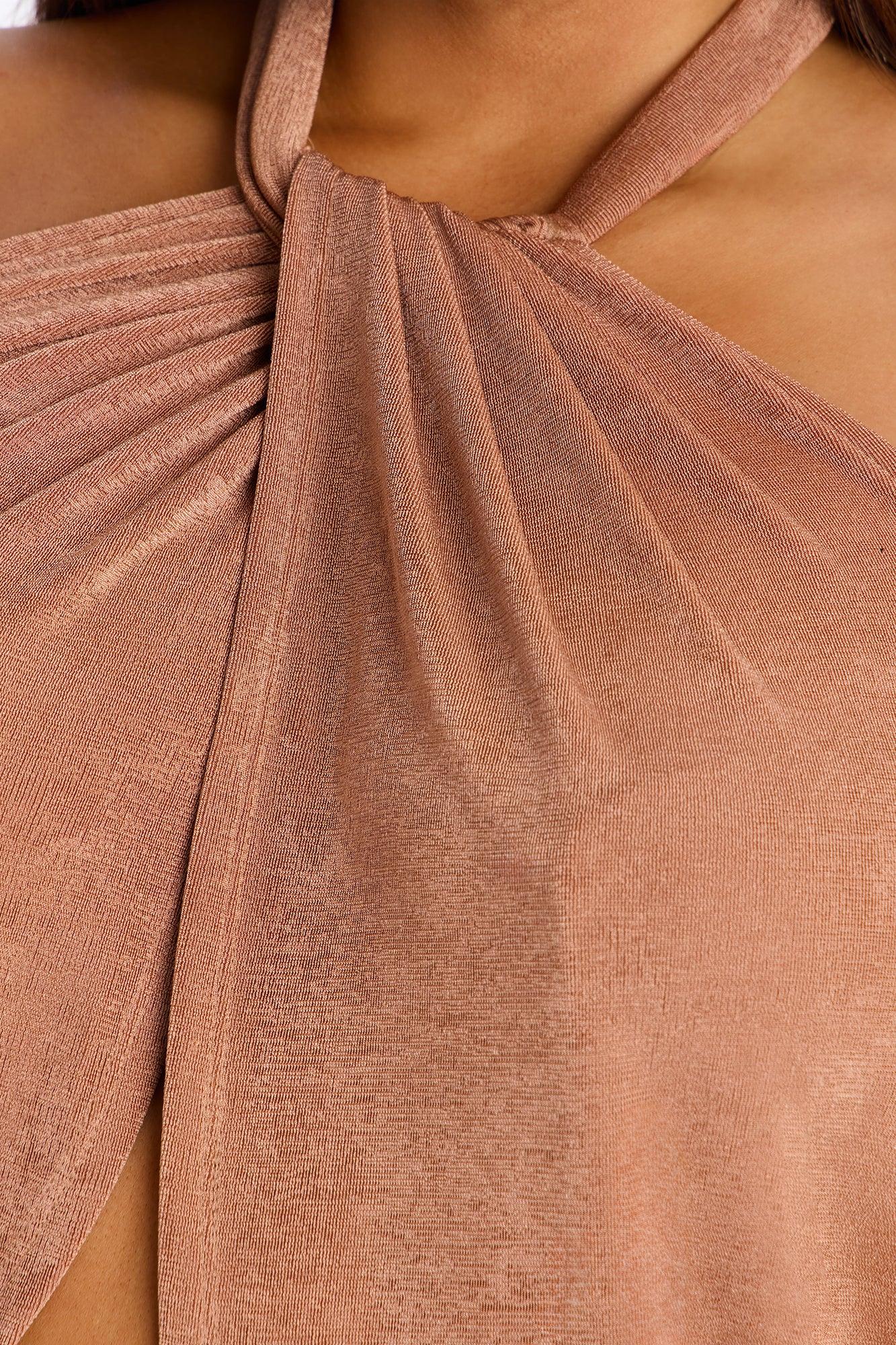 Your Desire Ruched Halter Flyaway Top - Mocha Female Product Image