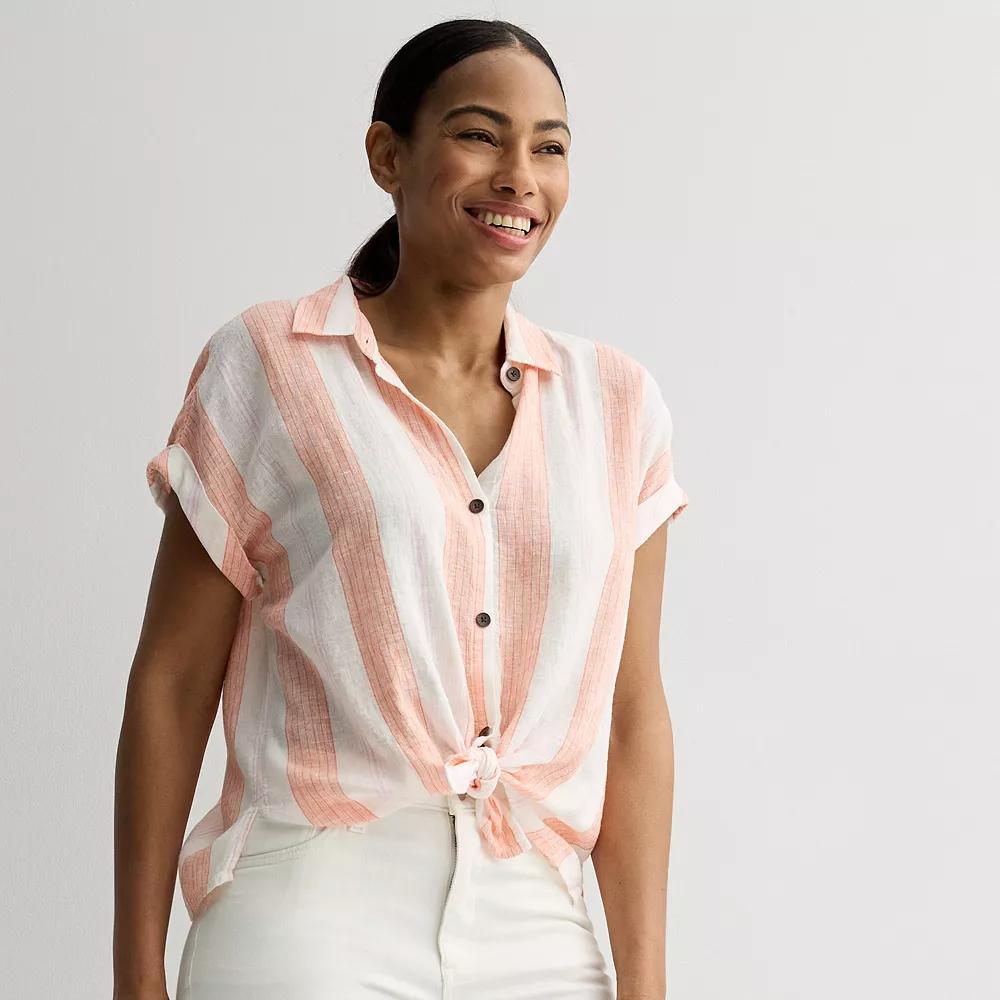 Women's Sonoma Goods For Life® Camp Shirt, Size: XS, Pink Pink Stripe Product Image