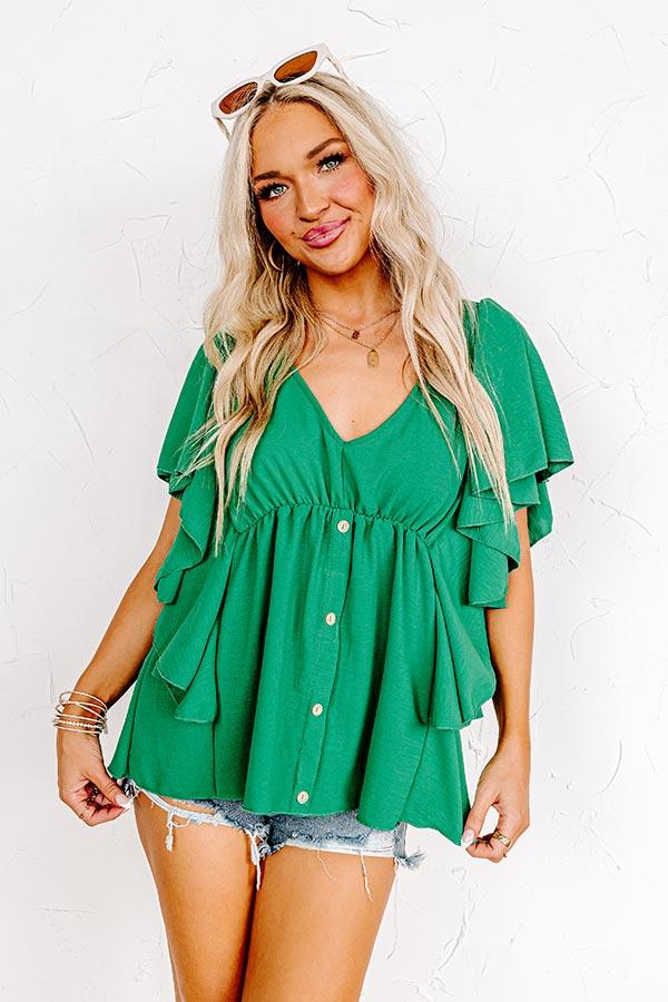 Happy Hideaway Babydoll Top In Green Product Image