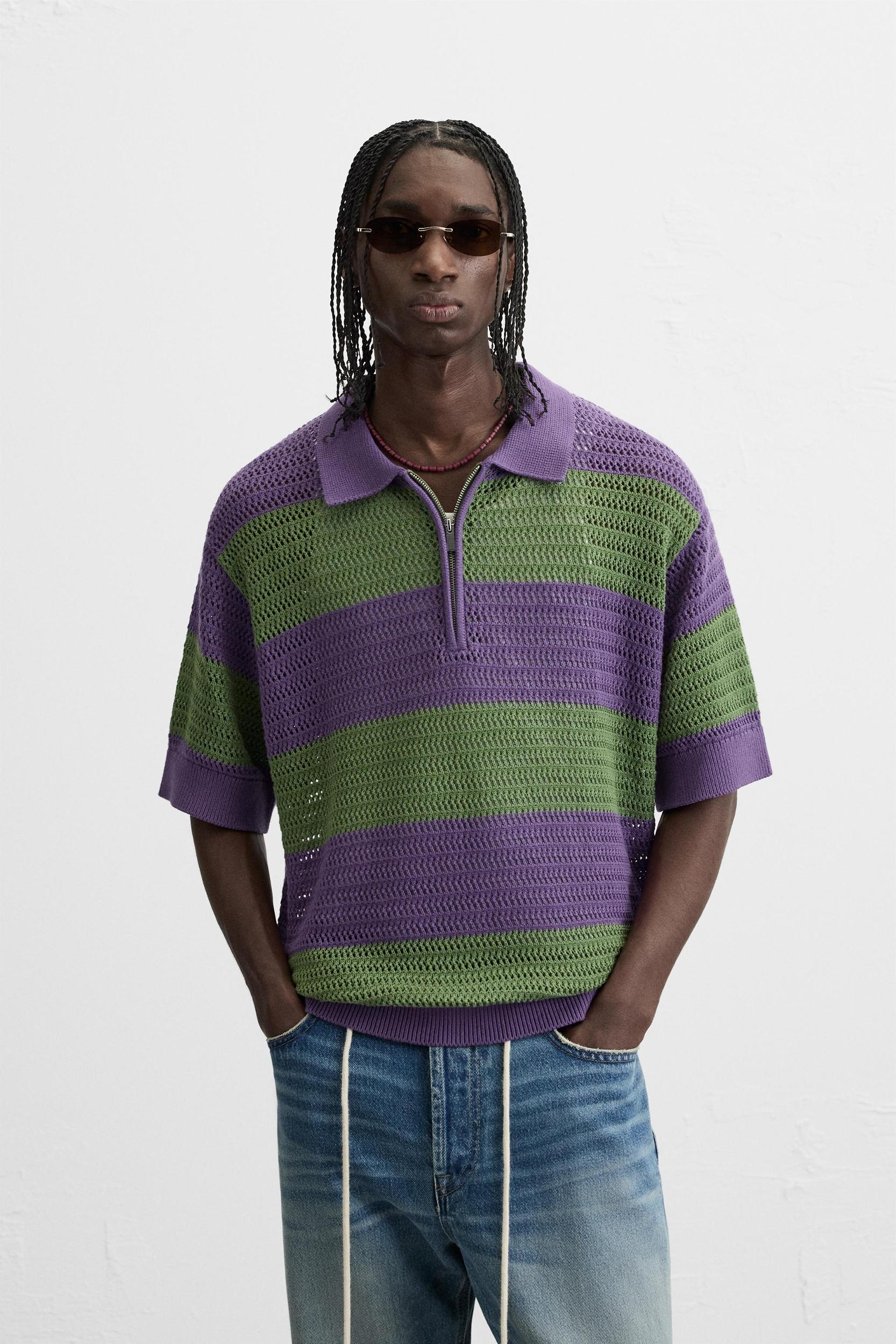TEXTURED STRIPED KNIT POLO Product Image