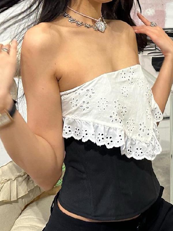 Cutout Ruffled Splice Bandeau Top Product Image