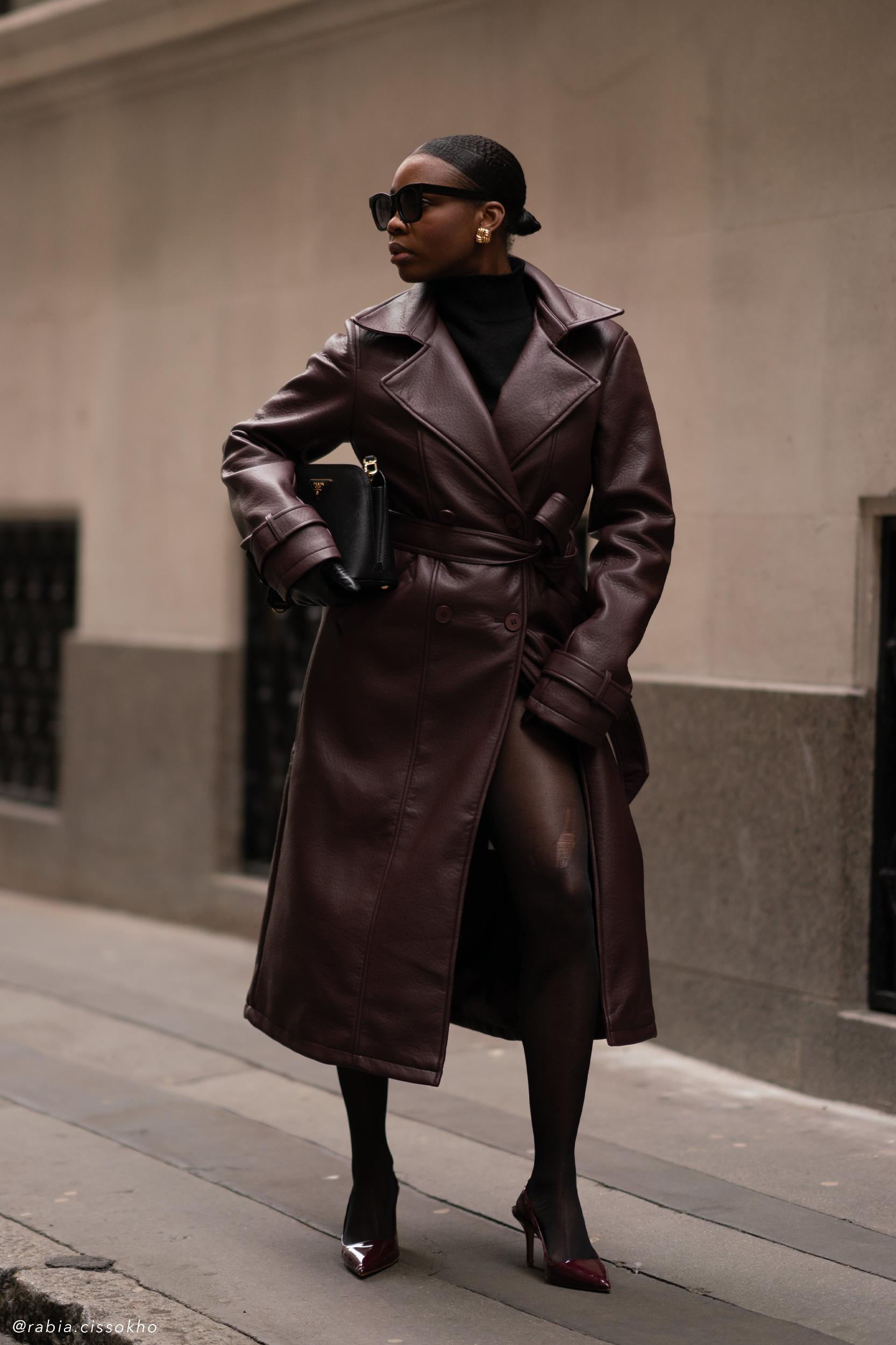 Tarah Faux Leather Trench Coat - Cacao Brown Product Image