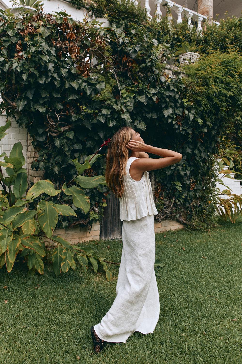 Ena Linen Bias Cut Maxi Skirt White Product Image