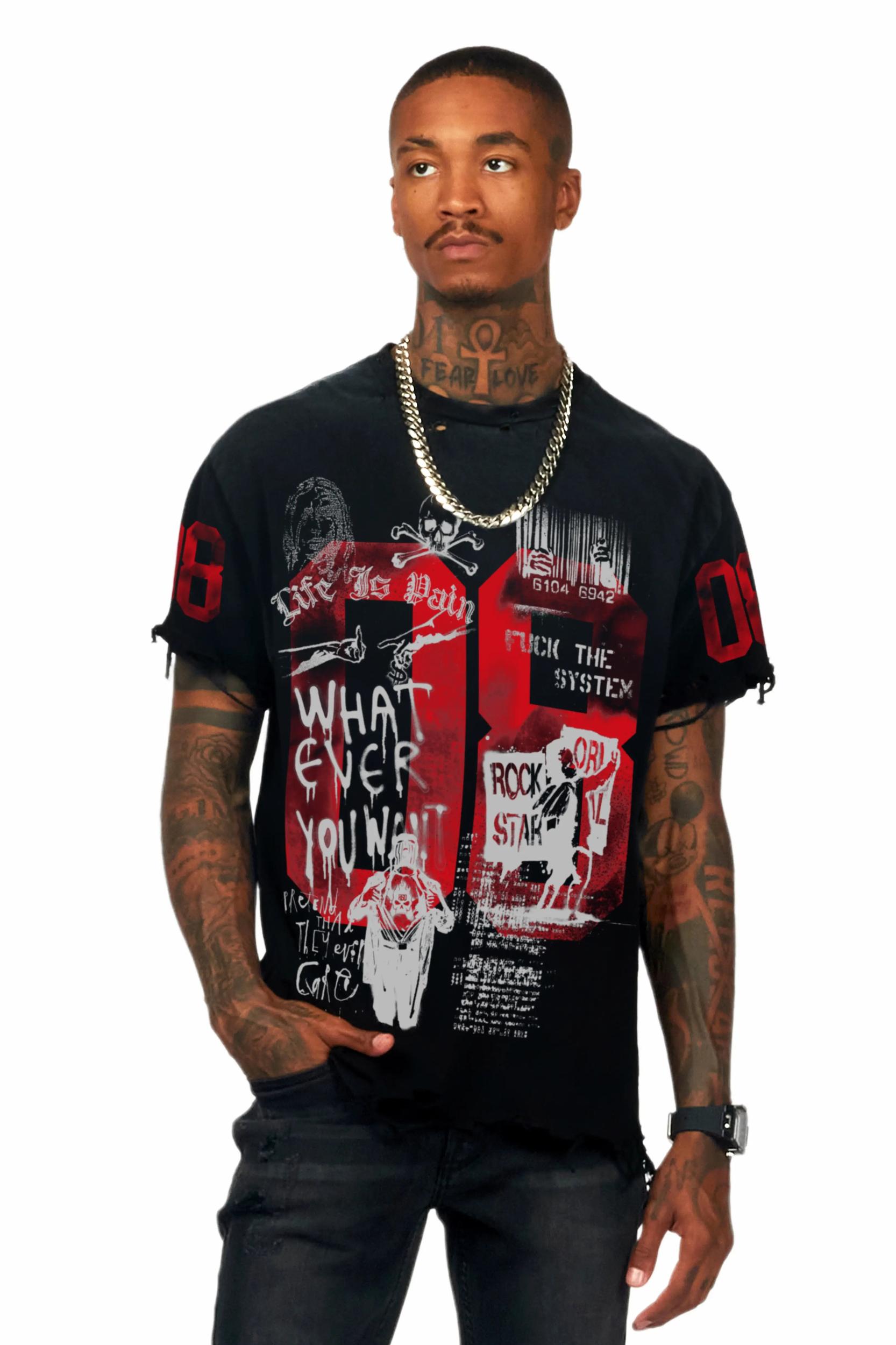 Grill Black Graphic Oversized T-Shirt Male Product Image