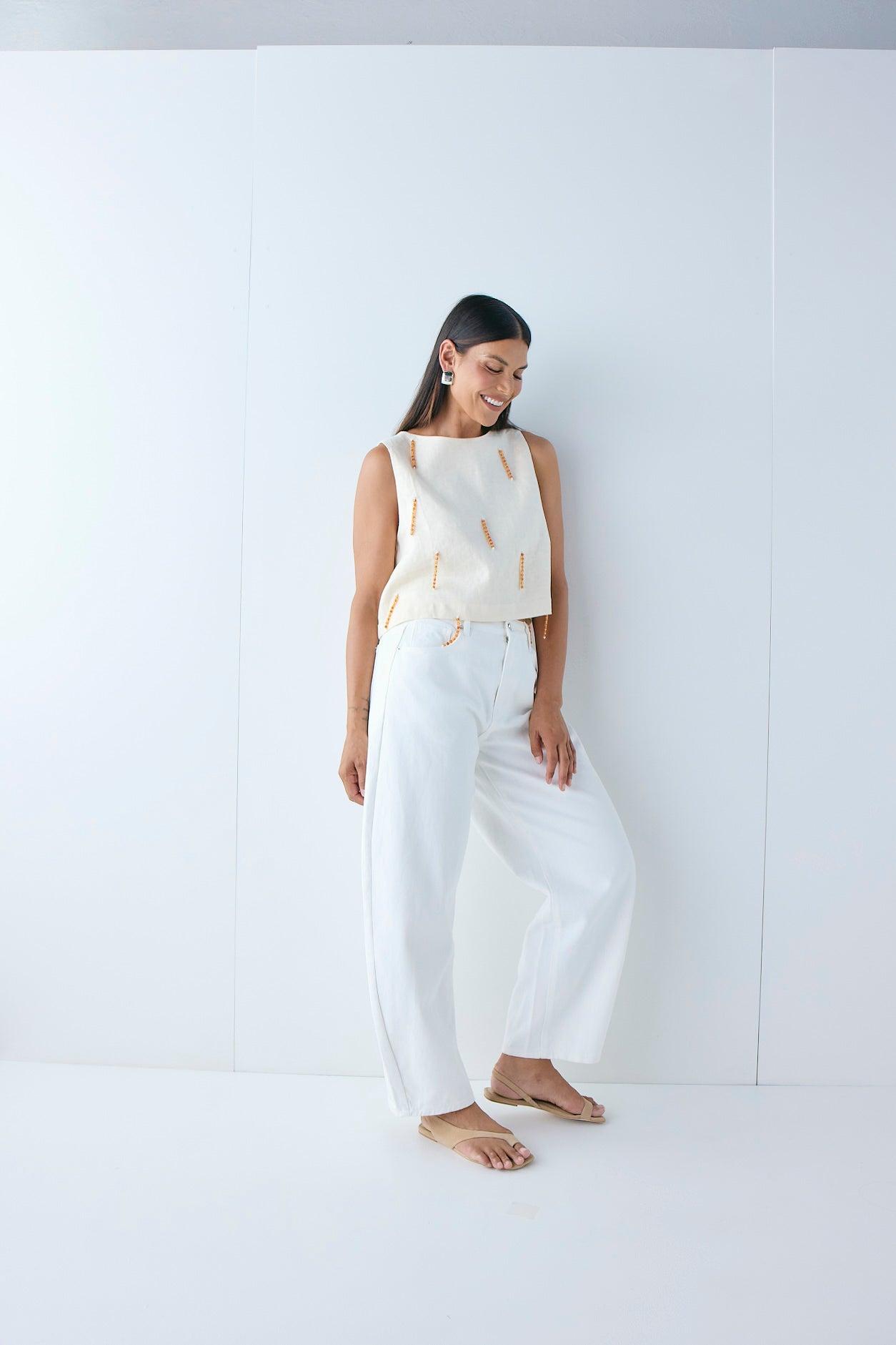 Lex Barrel Denim Jeans White Product Image