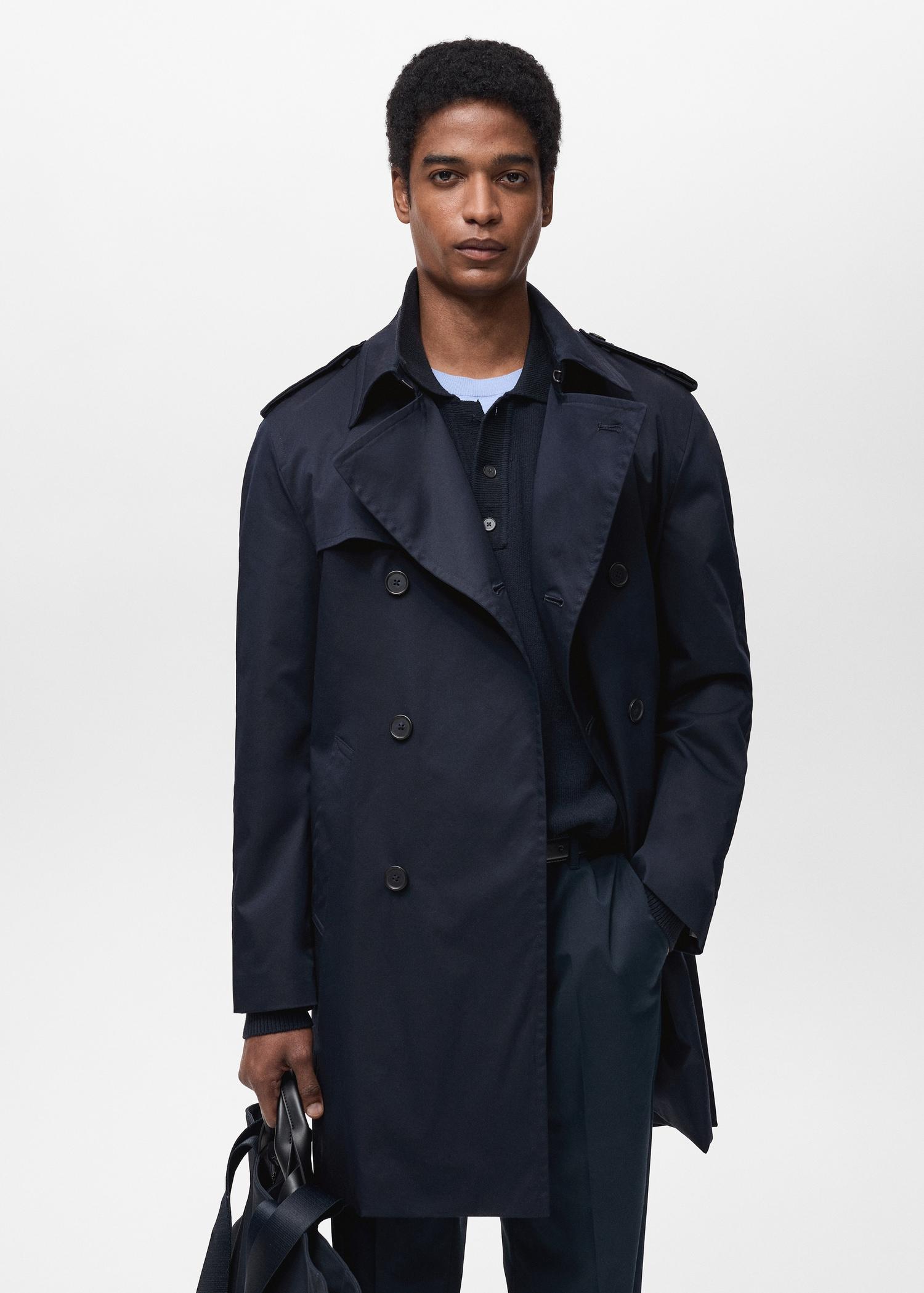 Water-repellent belted trench coat - Men | MANGO USA Product Image