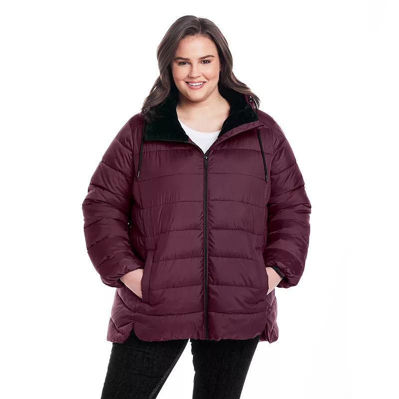 Plus Size Weathercast Hooded Puffer Coat with Cozy Pile, Women's, Size: 1XL, Beechwood Product Image