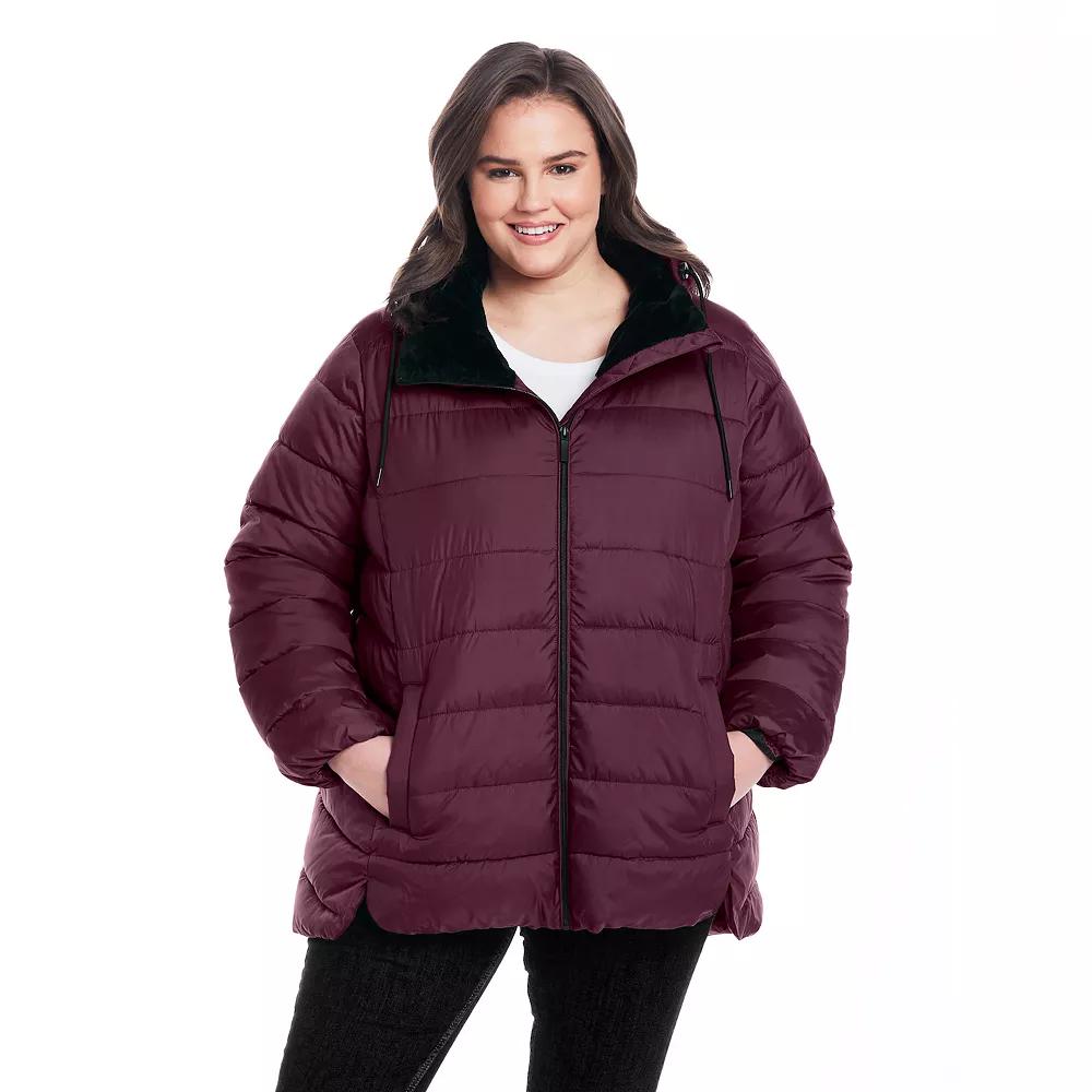 Plus Size Weathercast Hooded Puffer Coat with Cozy Pile, Women's, Size: 1XL, Beechwood Product Image