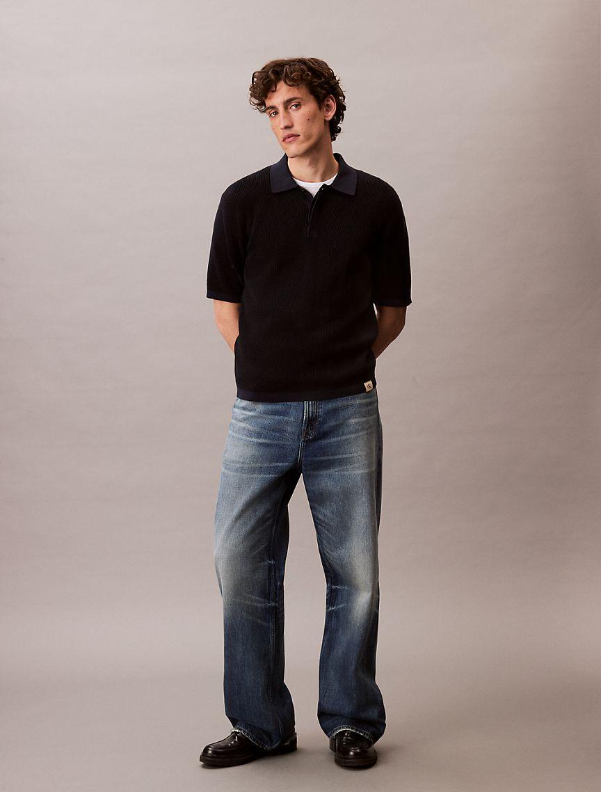 Smooth Cotton Waffle Sweater Polo Shirt Product Image