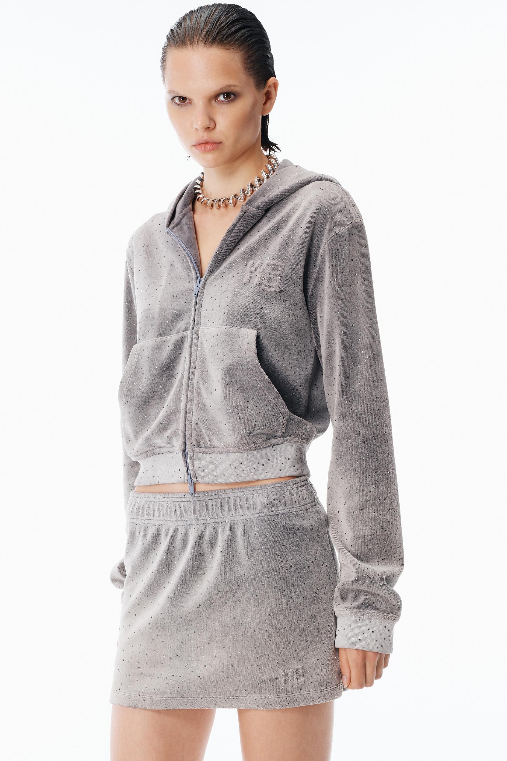 Shrunken Hoodie In Crystal Hotfix Velour   Product Image