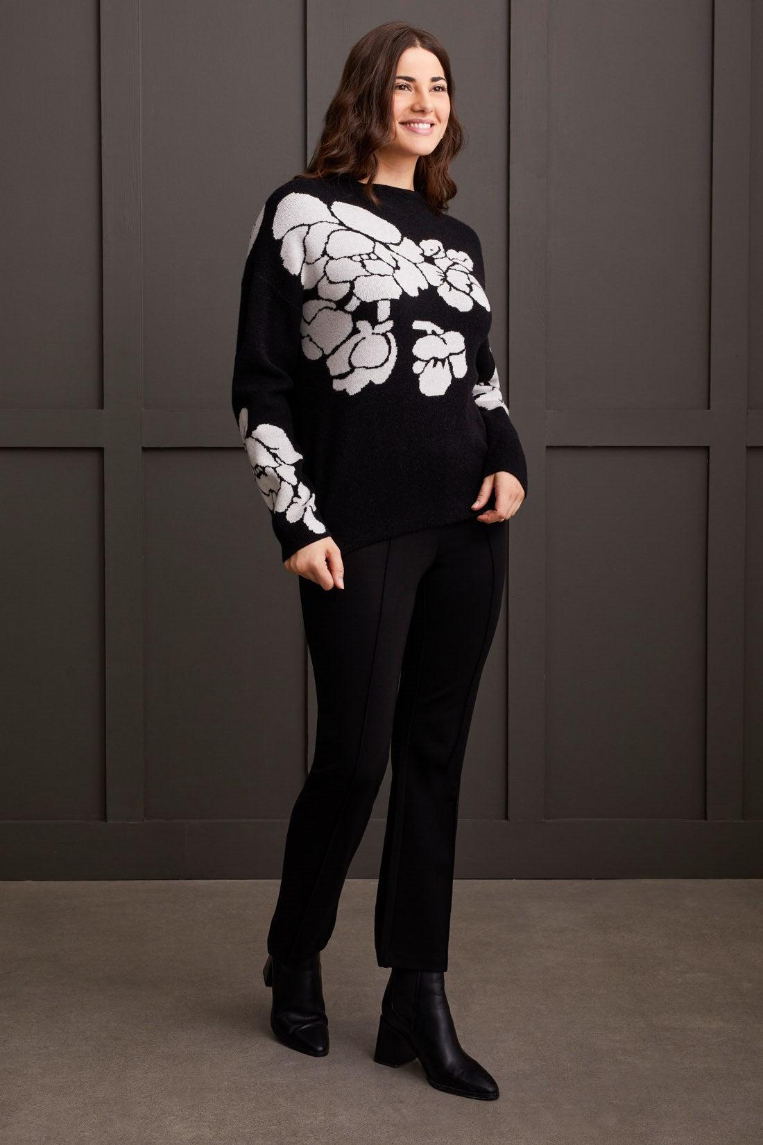 Knit Jaquard Funnel Neck Sweater- Black Product Image
