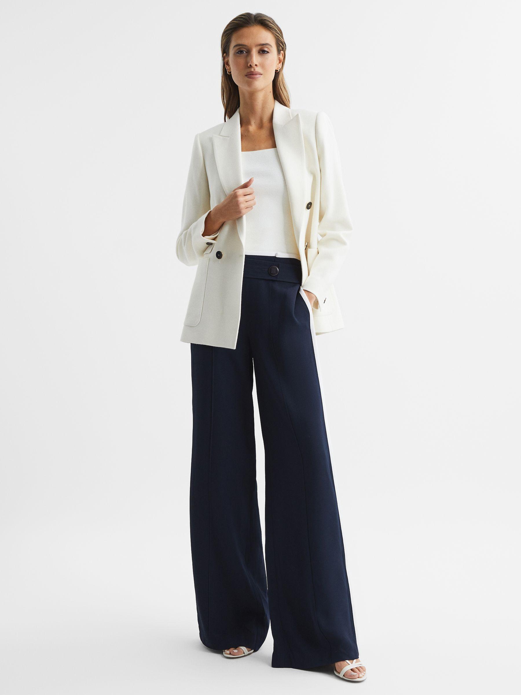 High Rise Wide Leg Trousers in Navy Product Image