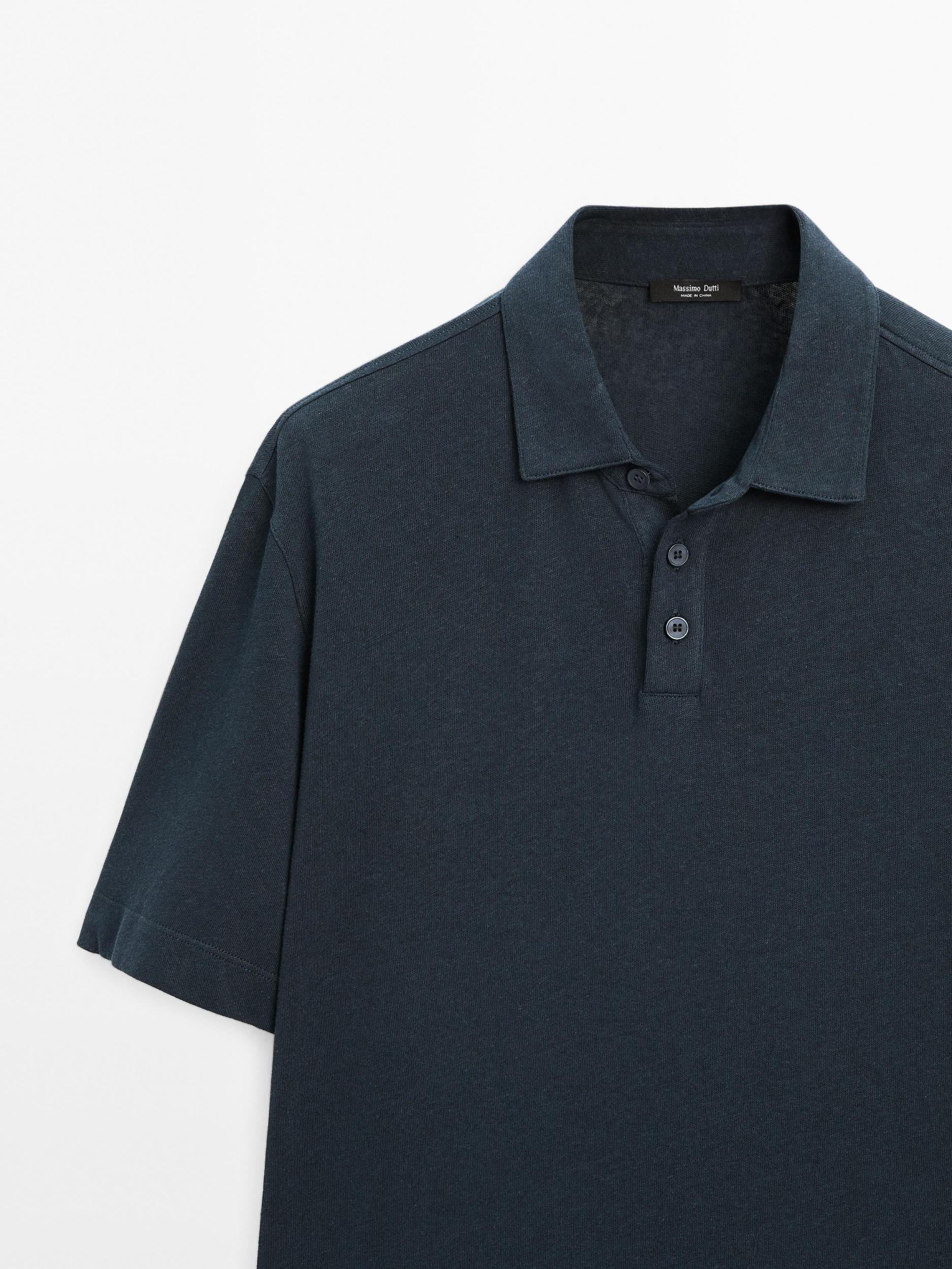 Short sleeve linen blend polo shirt Product Image