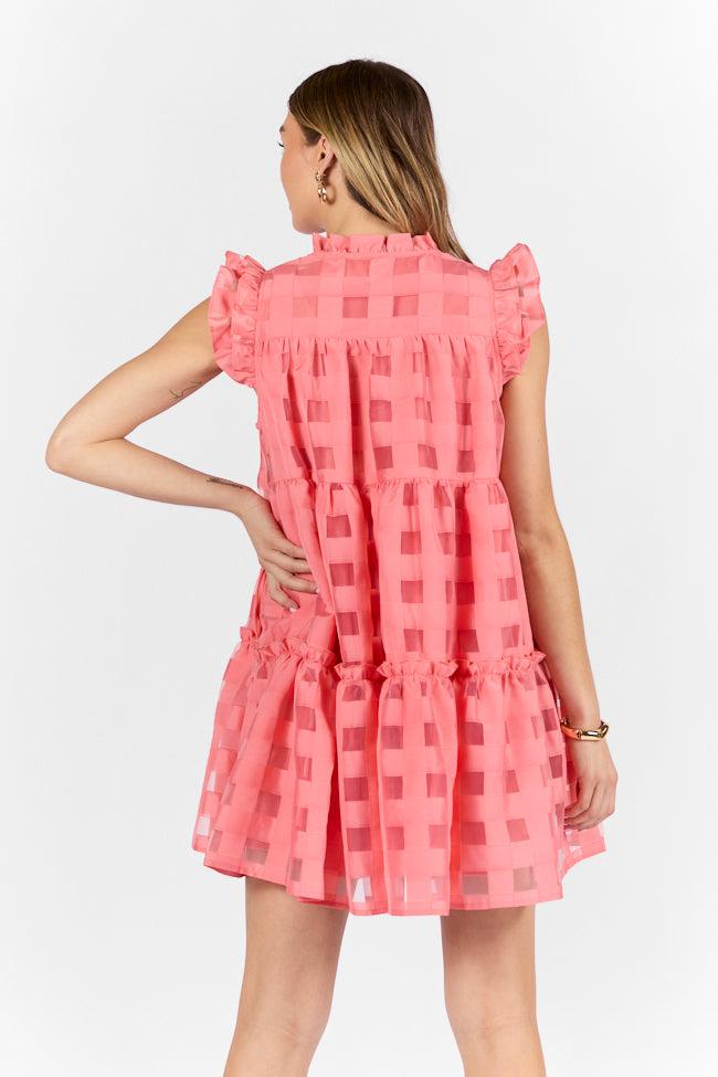 On The Line Coral Ruffle Shoulder Textured Mini Dress FINAL SALE Product Image