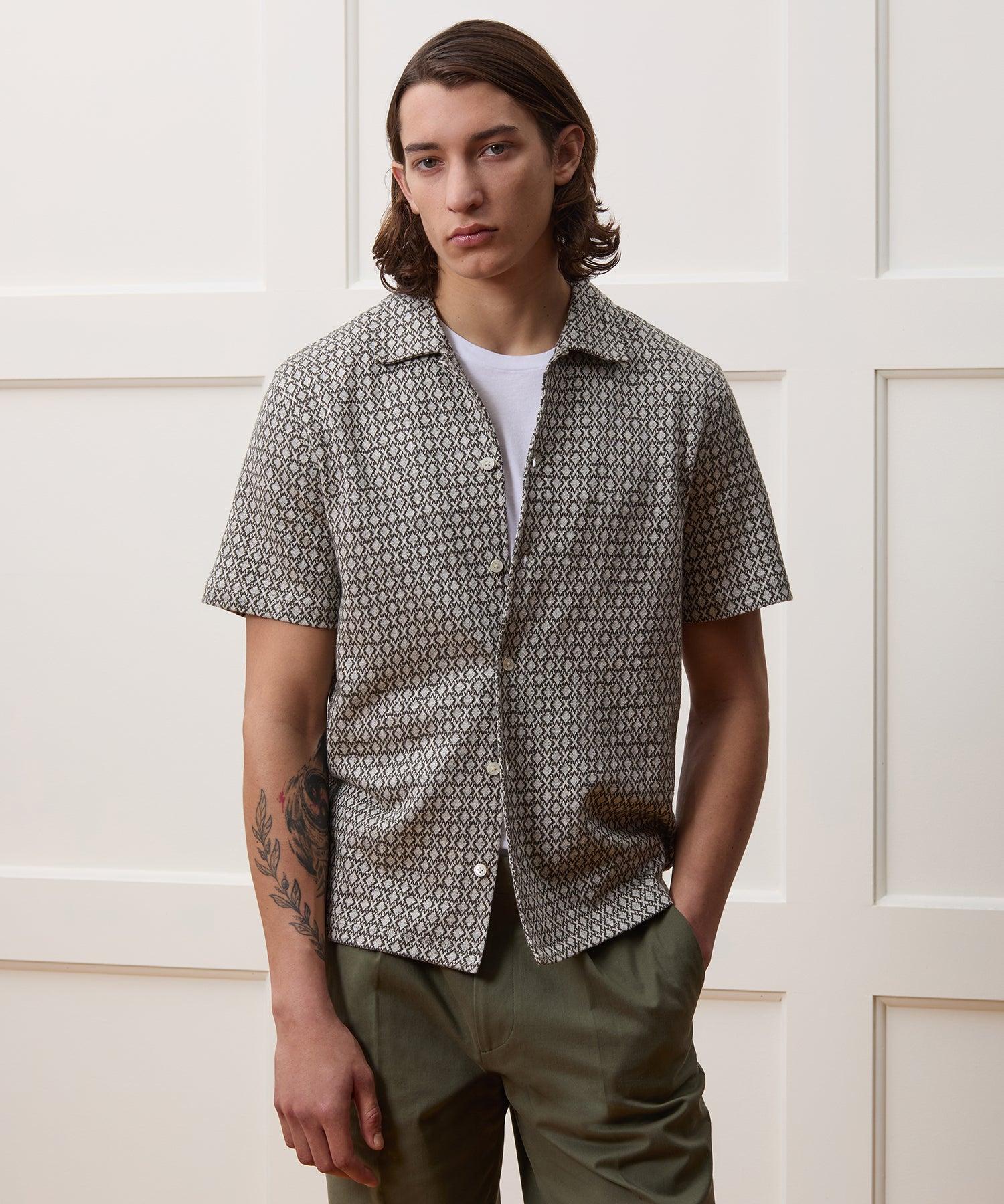 Linen-Cotton Geometric Knit Shirt Product Image