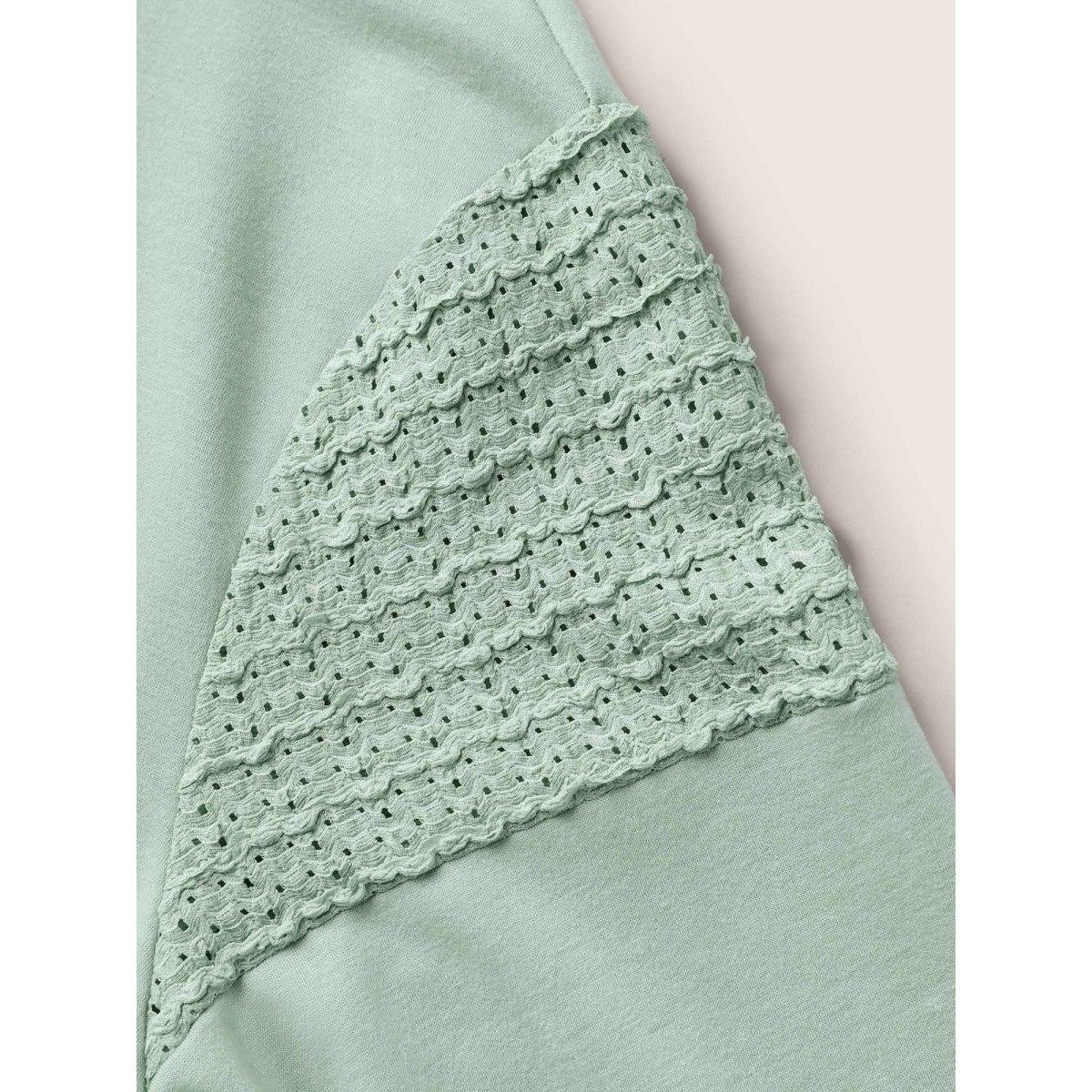 Plus Size Solid Lace Panel Drop Shoulder Sweatshirt Women Mint Casual Non Round Neck Everyday Sweatshirts BloomChic 18-20/2X Product Image