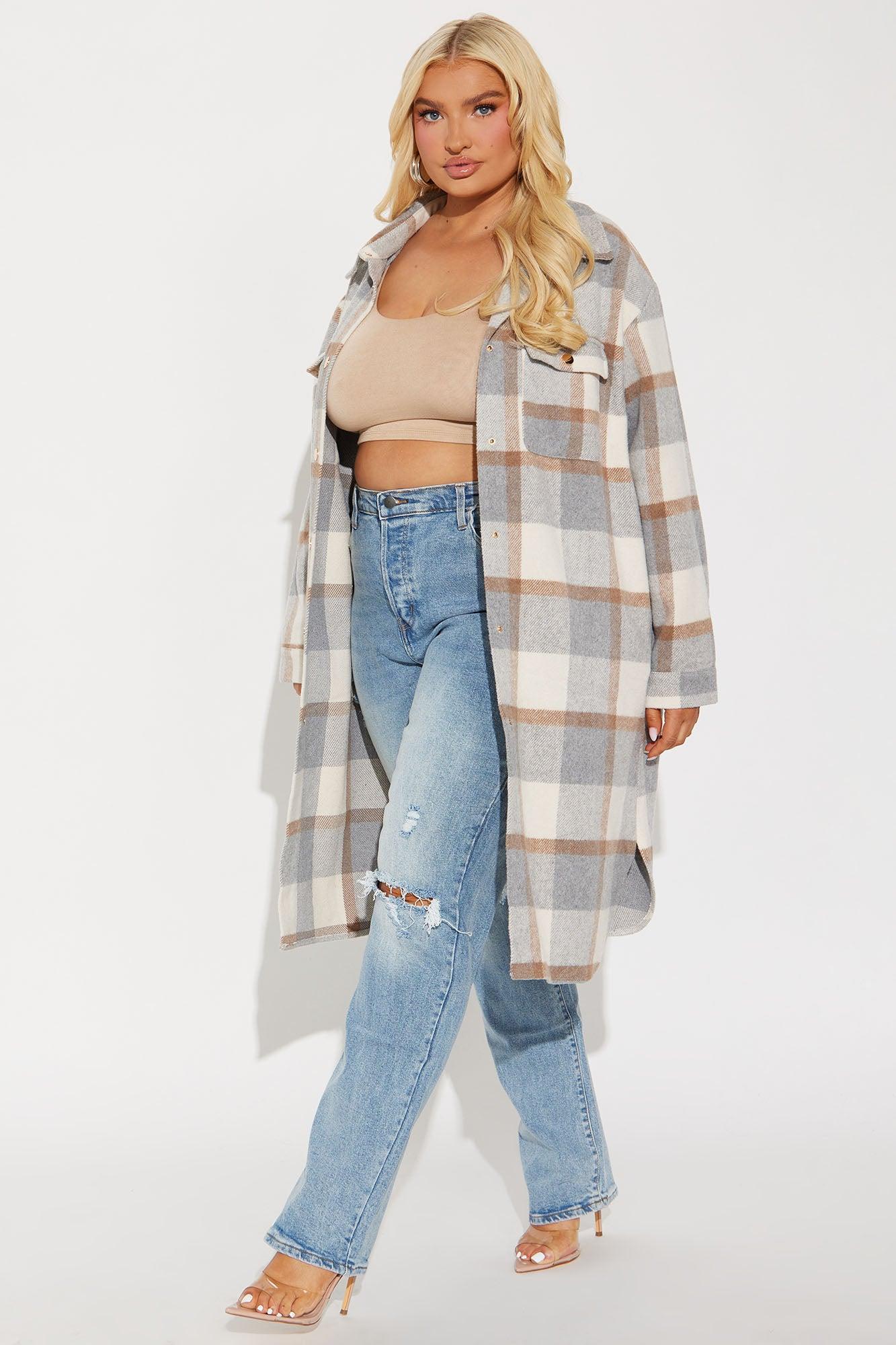 About Her Business Plaid Coat - Cream/combo Product Image