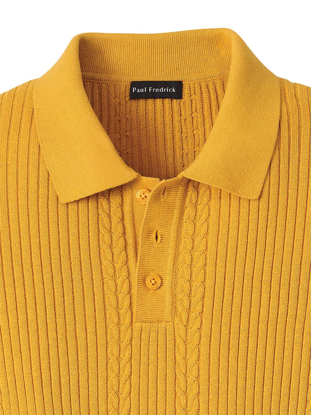 Cotton Three Button Polo - Gold Product Image