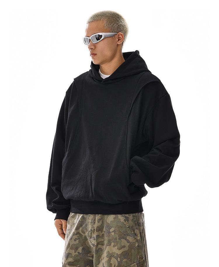 RT No. 12118 BLACK RECONSTRUCTED PULLOVER HOODIE Product Image