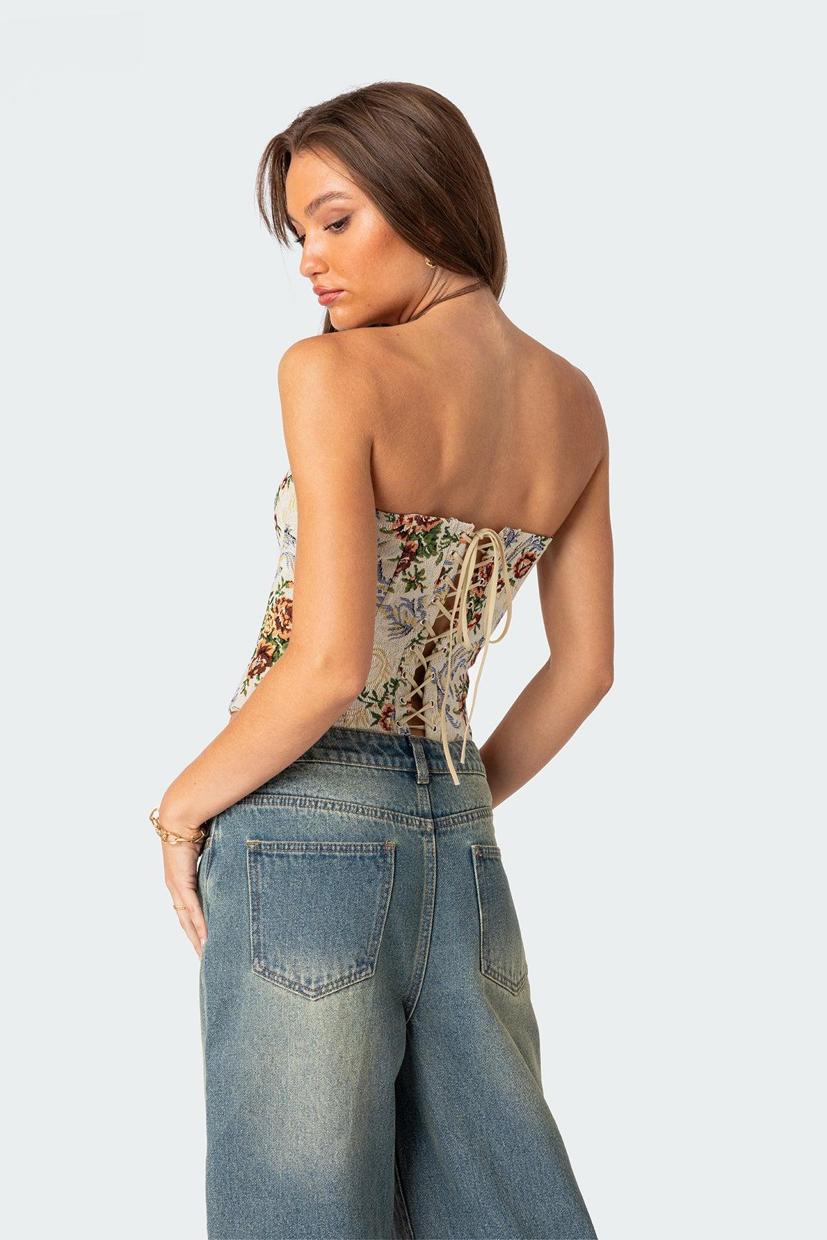 Floral Tapestry Lace Up Corset Product Image